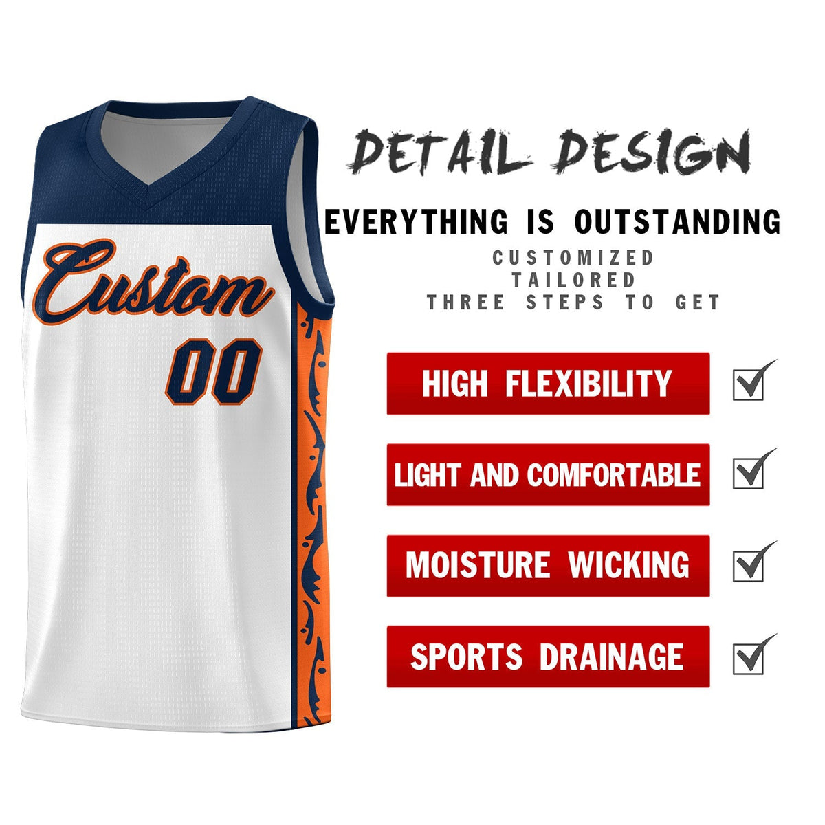 Custom White Side Pattern Sports Uniform Basketball Jersey|KXKSHOP