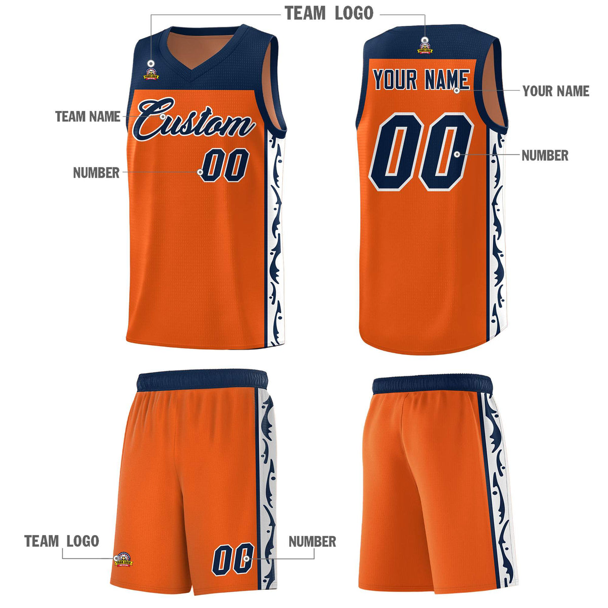 Custom Orange Side Pattern Sports Uniform Basketball Jersey|KXKSHOP