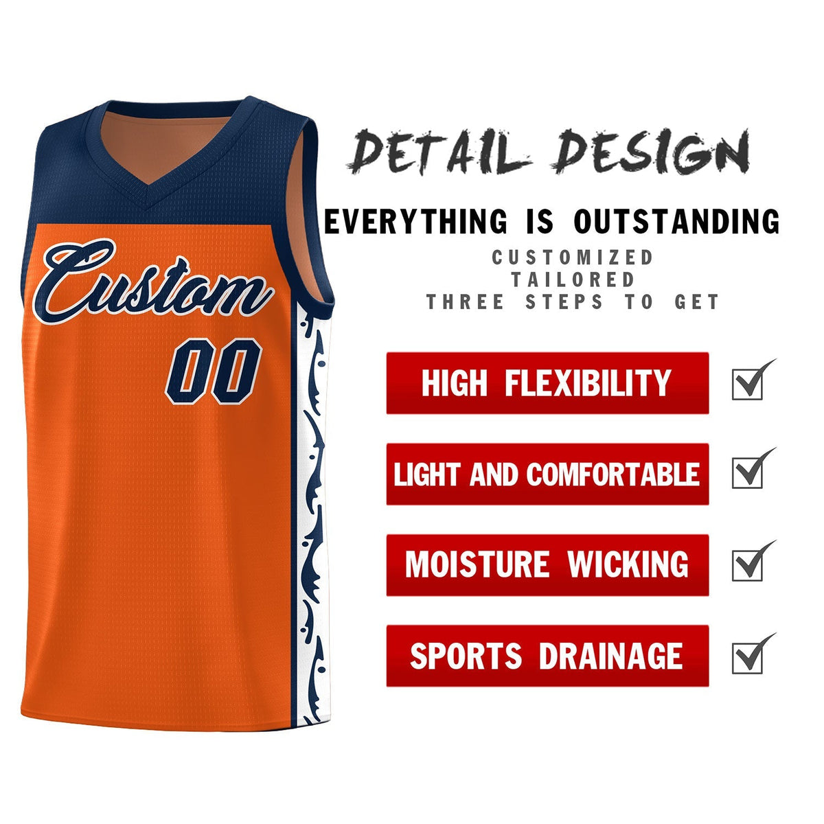 Custom Orange Side Pattern Sports Uniform Basketball Jersey|KXKSHOP