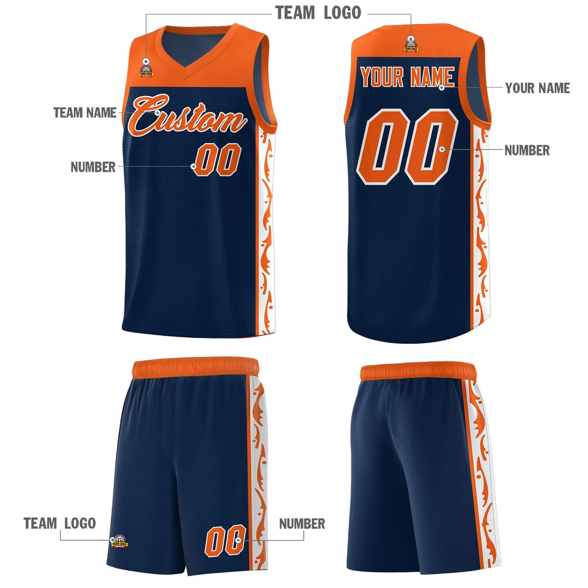 Custom Navy Side Pattern Sports Uniform Basketball Jersey|KXKSHOP