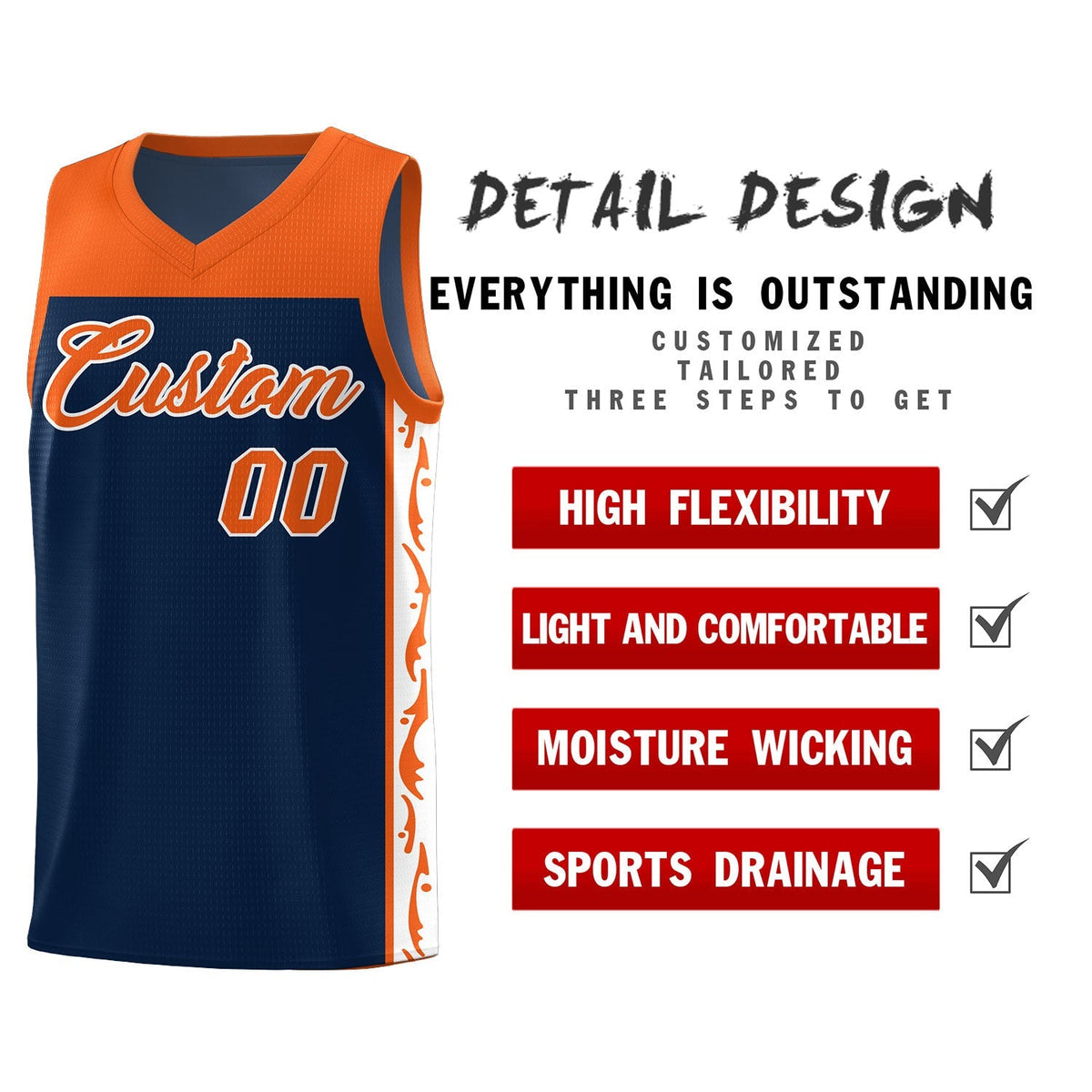 Custom Navy Side Pattern Sports Uniform Basketball Jersey|KXKSHOP