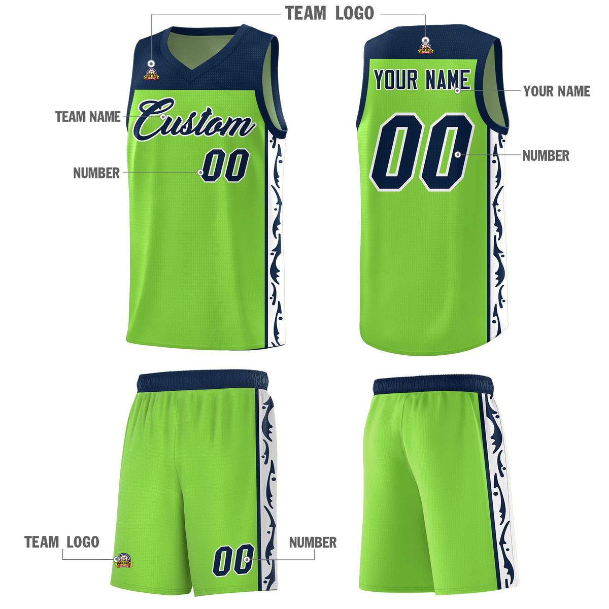 Custom Neon Green Side Pattern Sports Uniform Basketball Jersey|KXKSHOP
