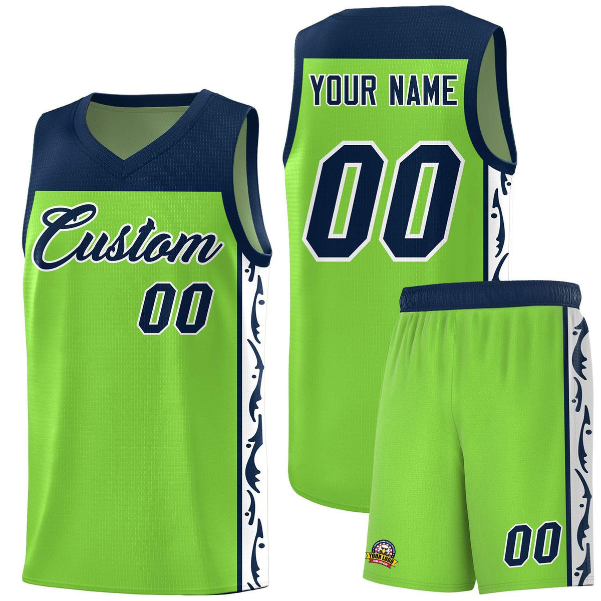 Custom Neon Green Side Pattern Sports Uniform Basketball Jersey|KXKSHOP