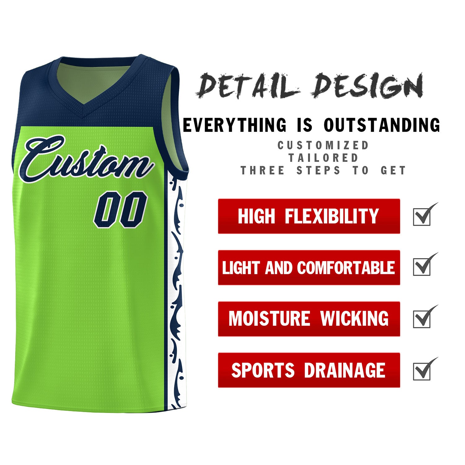 Custom Neon Green Side Pattern Sports Uniform Basketball Jersey|KXKSHOP