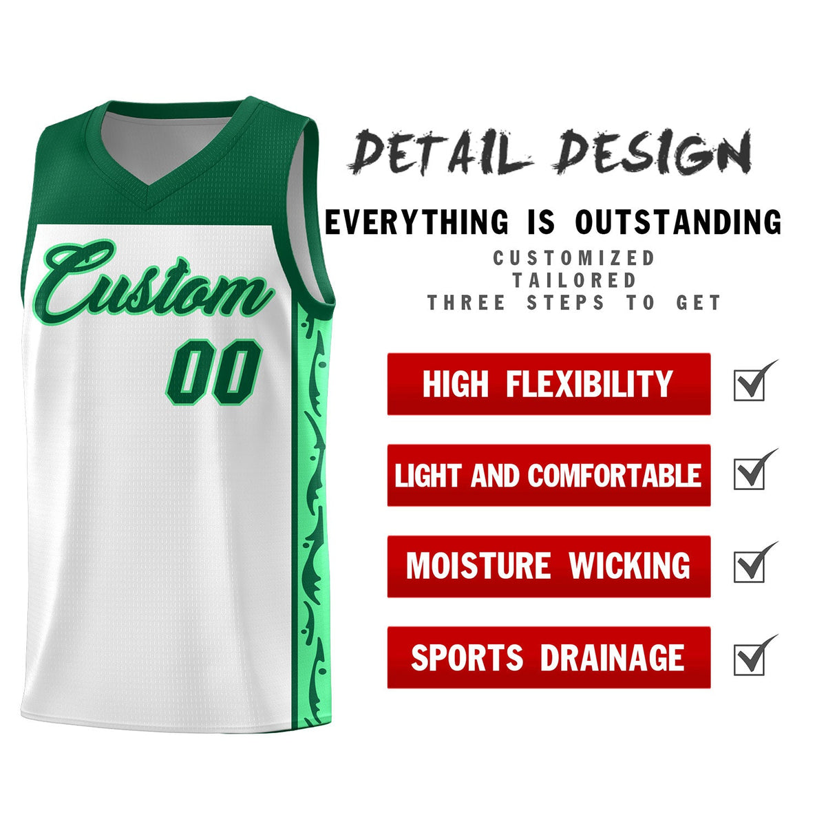 Custom White Side Pattern Sports Uniform Basketball Jersey|KXKSHOP