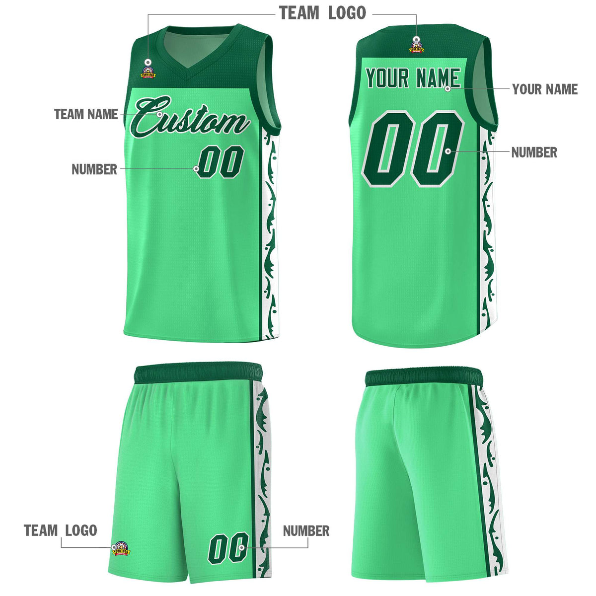 Custom Bright Green Side Pattern Sports Uniform Basketball Jersey|KXKSHOP