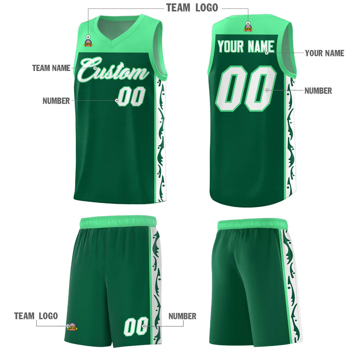 Custom Kelly Green Side Pattern Sports Uniform Basketball Jersey|KXKSHOP