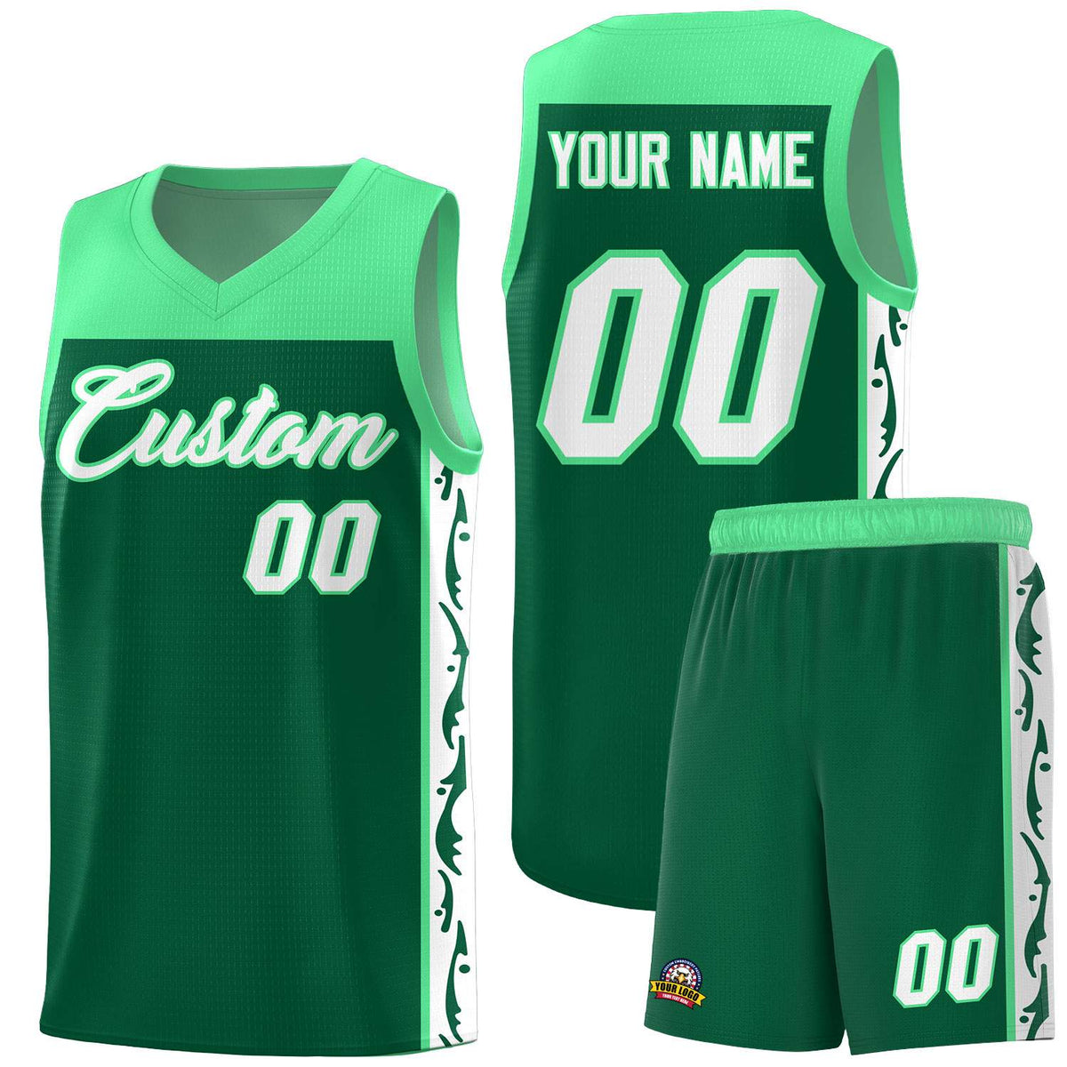 Custom Kelly Green Side Pattern Sports Uniform Basketball Jersey|KXKSHOP