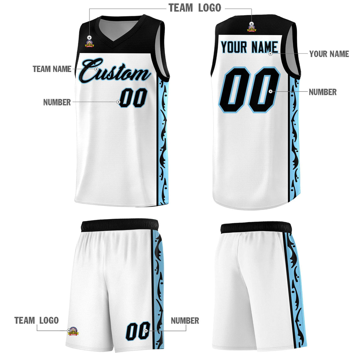 Custom White Side Pattern Sports Uniform Basketball Jersey|KXKSHOP