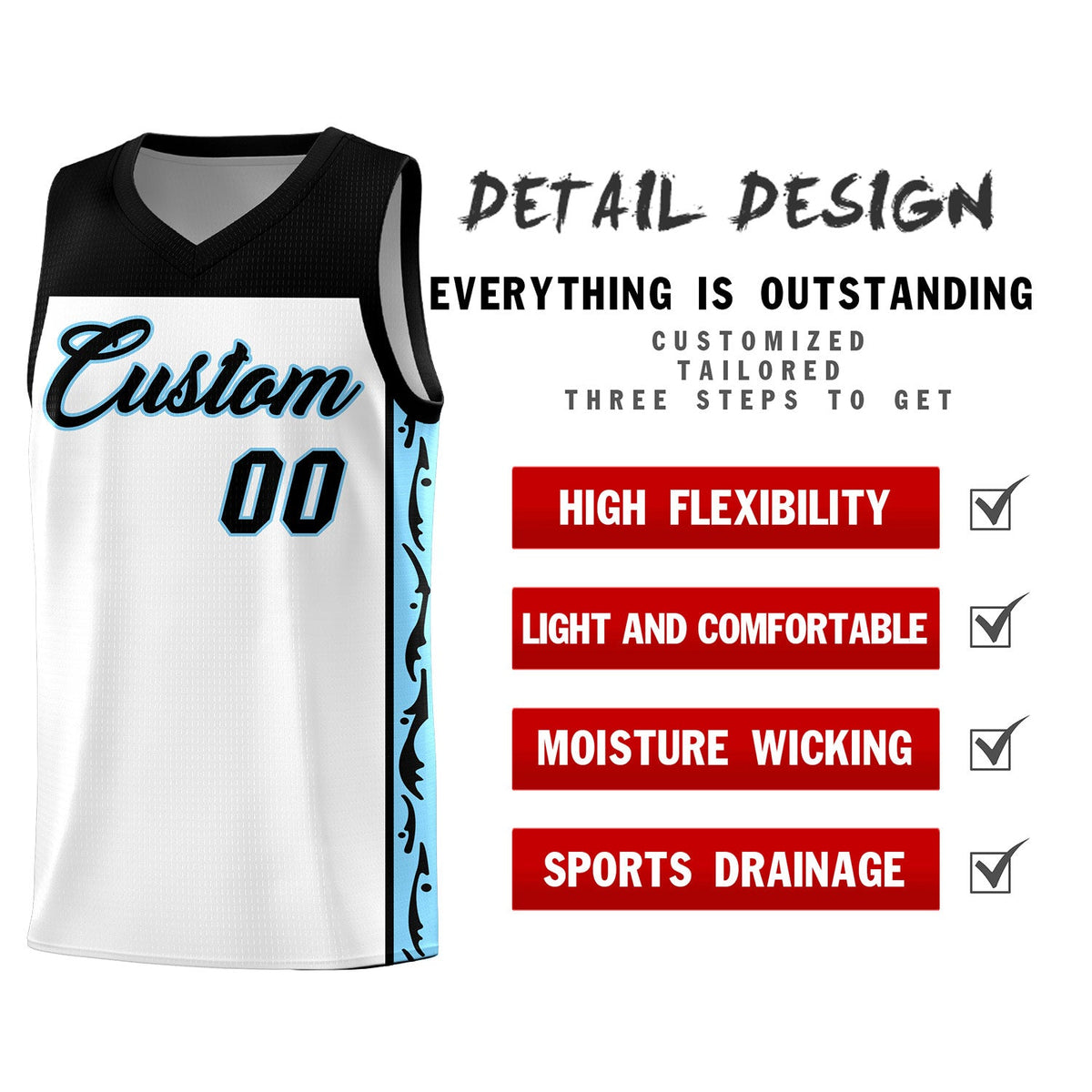Custom White Side Pattern Sports Uniform Basketball Jersey|KXKSHOP