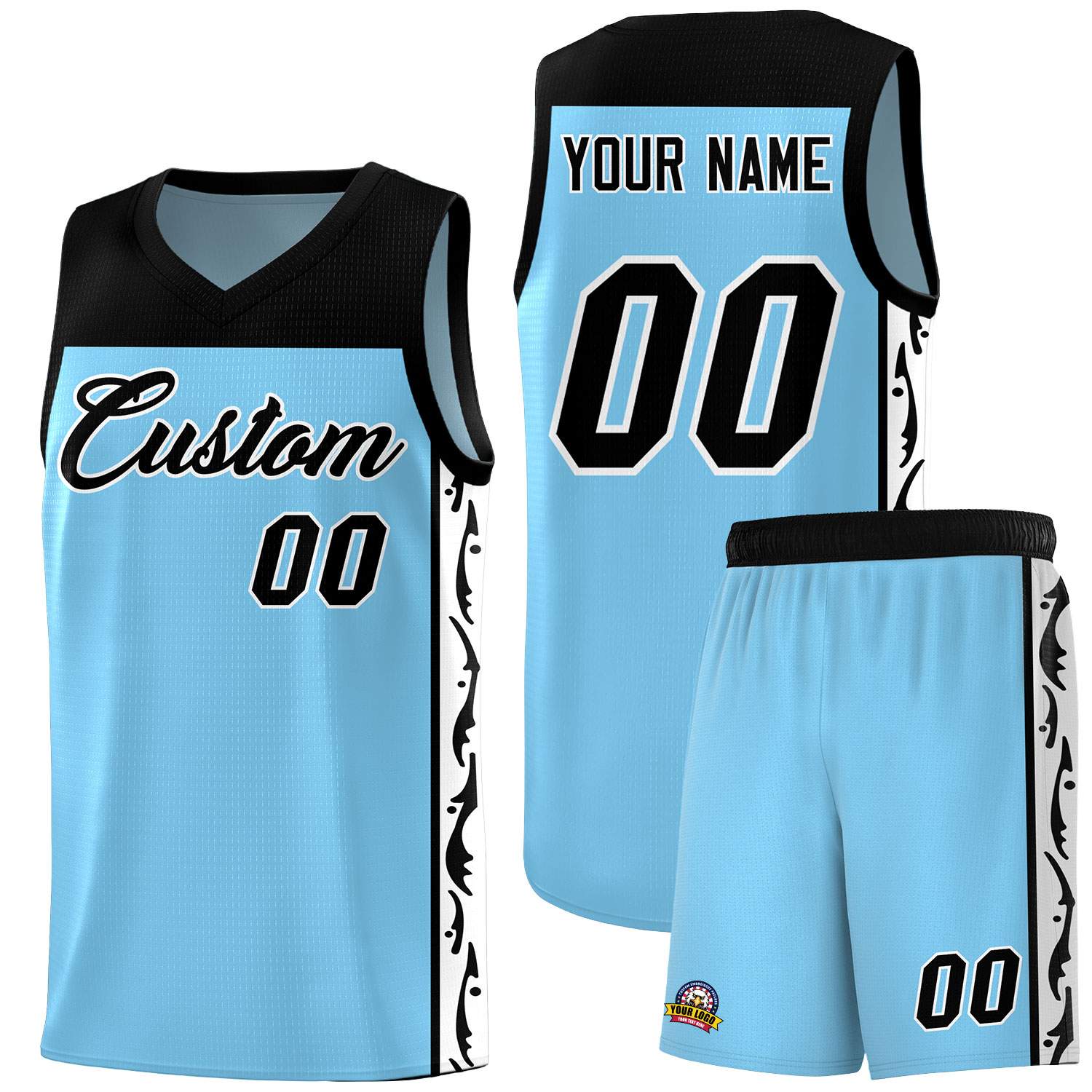 Custom Light Blue Side Pattern Sports Uniform Basketball Jersey|KXKSHOP