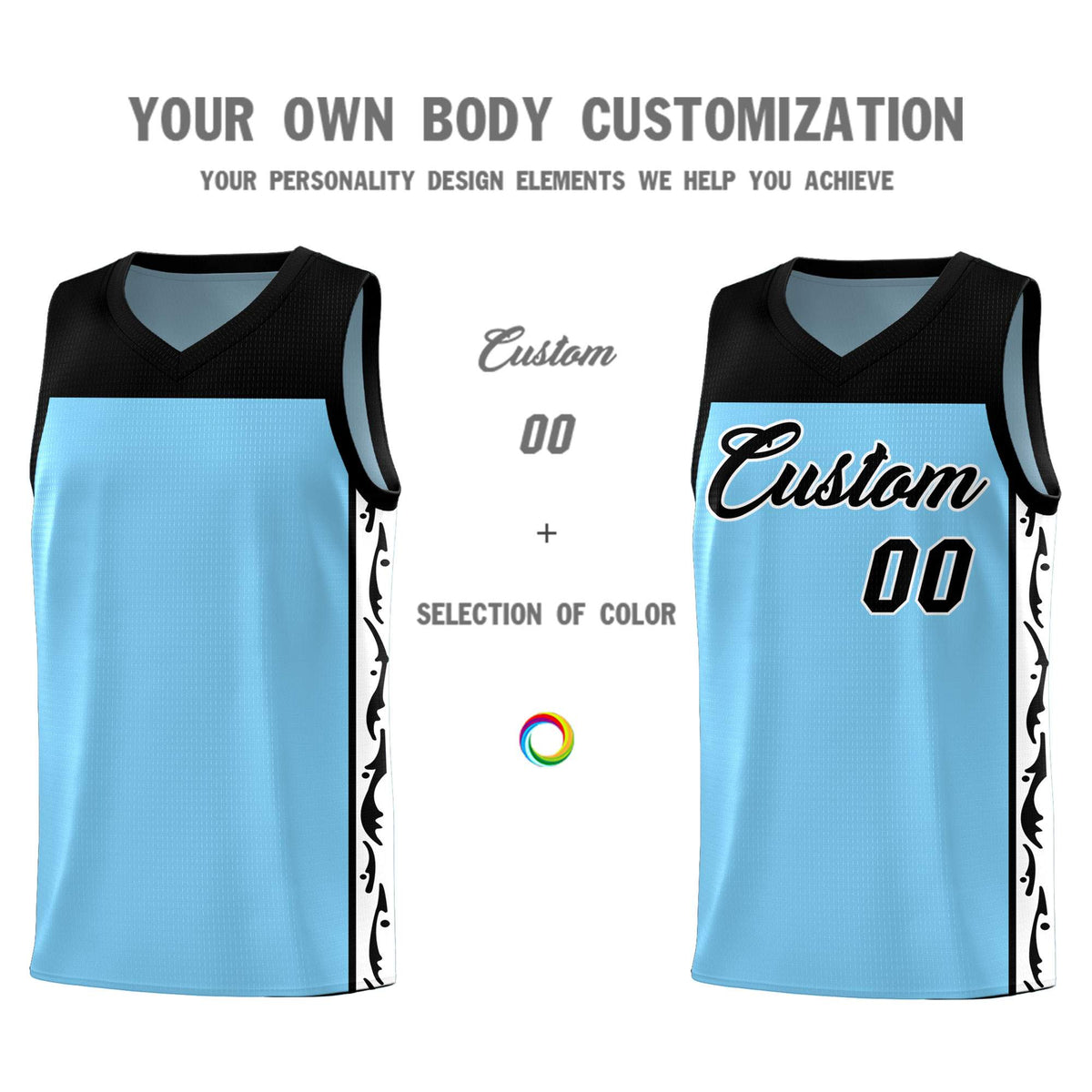Custom Light Blue Side Pattern Sports Uniform Basketball Jersey|KXKSHOP
