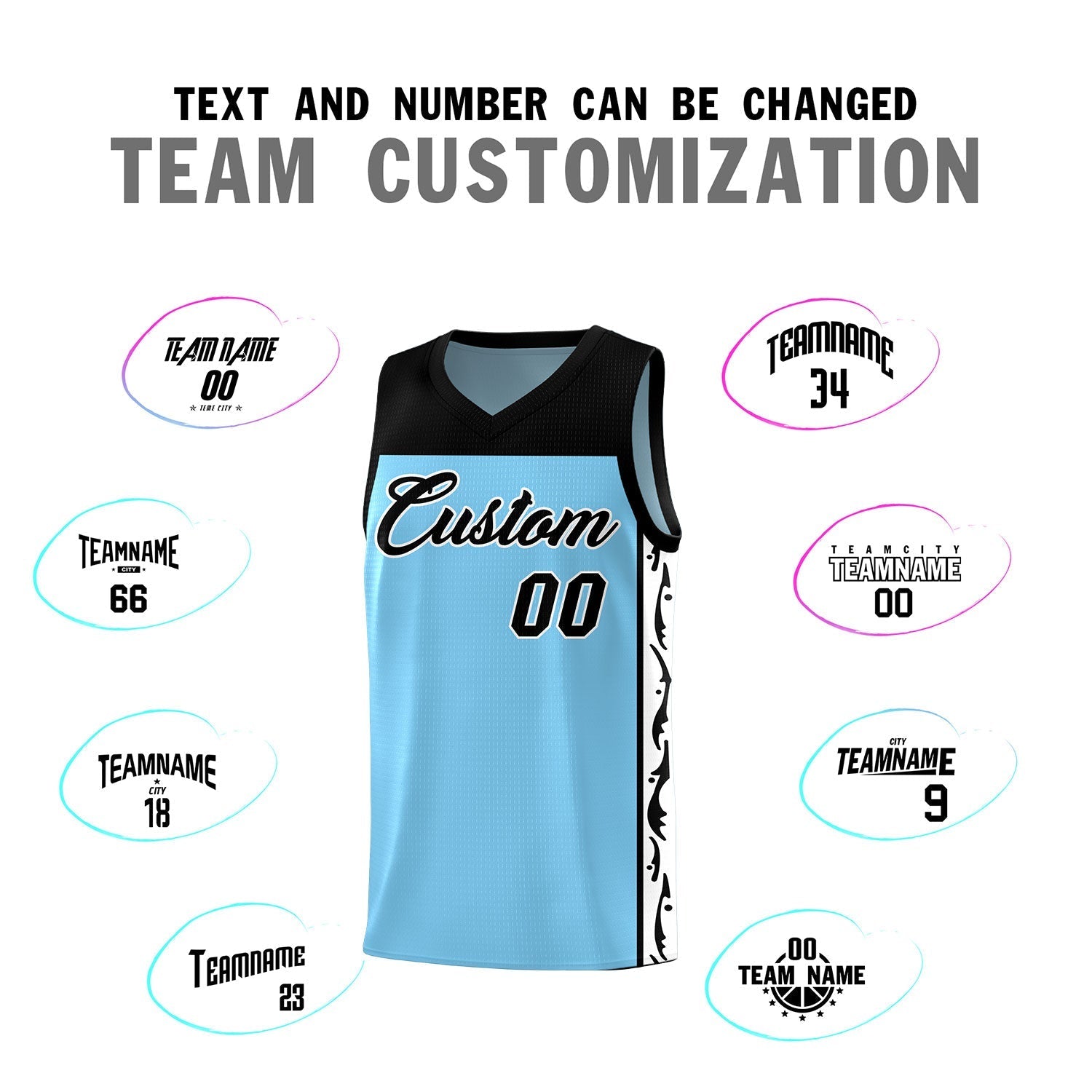 Custom Light Blue Side Pattern Sports Uniform Basketball Jersey|KXKSHOP