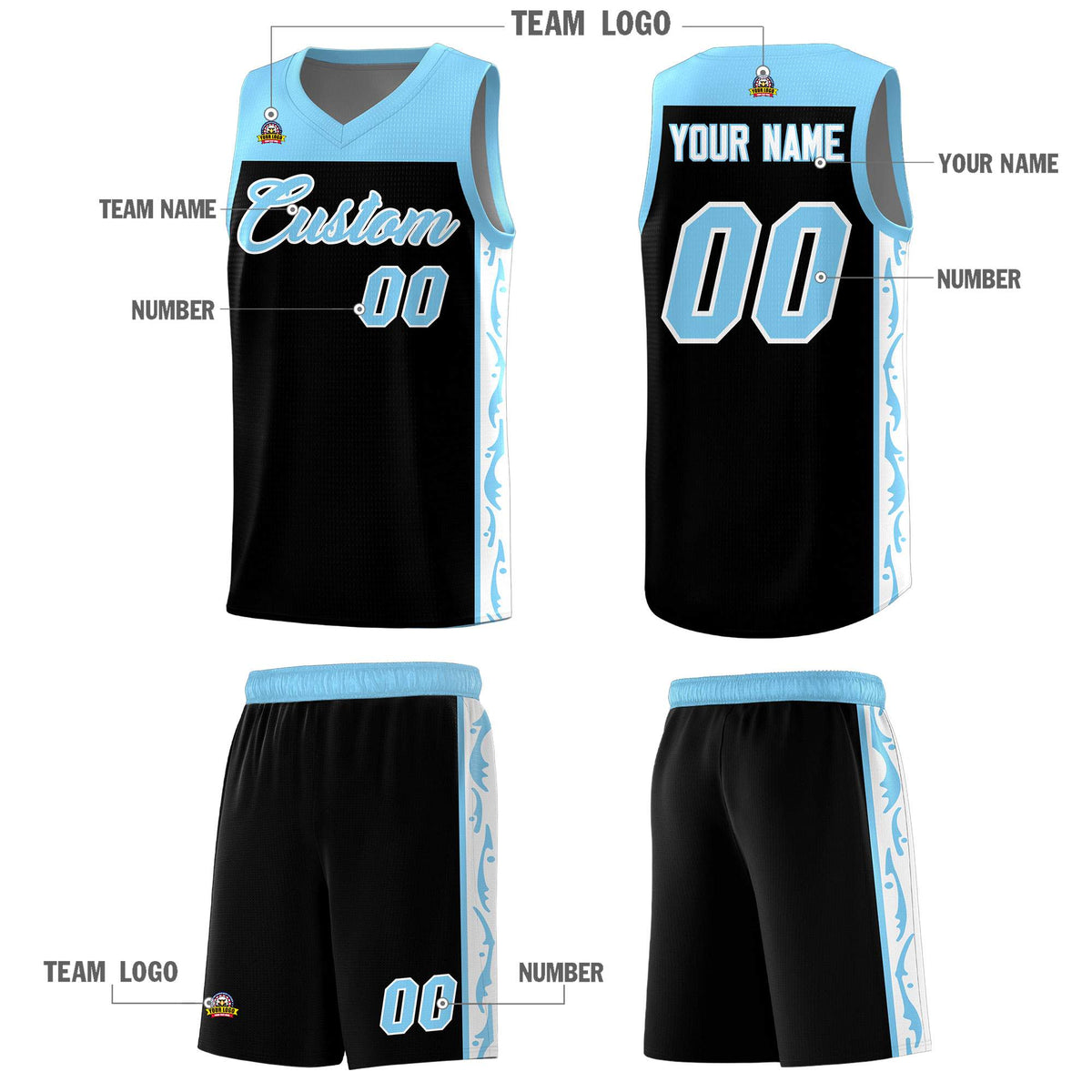 Custom Black Side Pattern Sports Uniform Basketball Jersey|KXKSHOP