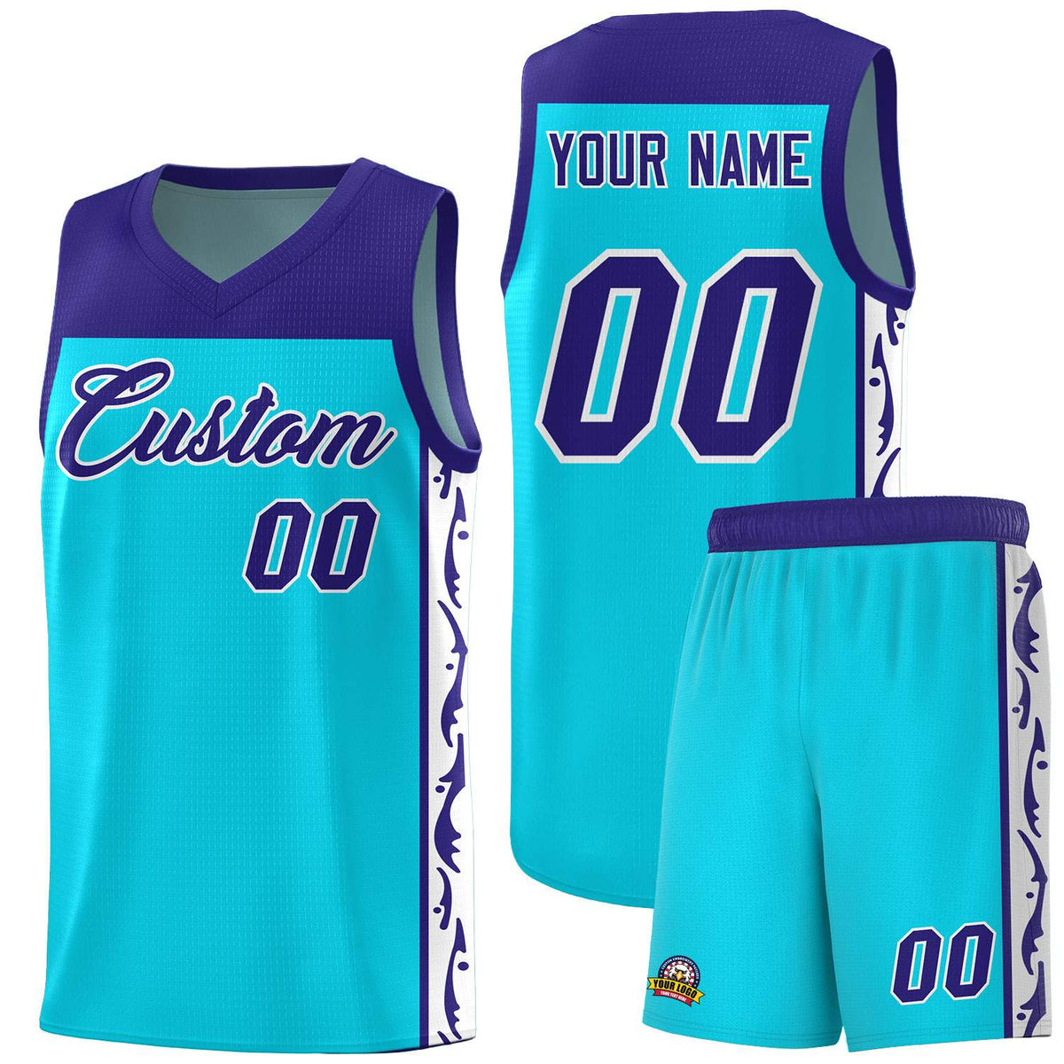 Custom Sky Blue Side Pattern Sports Uniform Basketball Jersey|KXKSHOP
