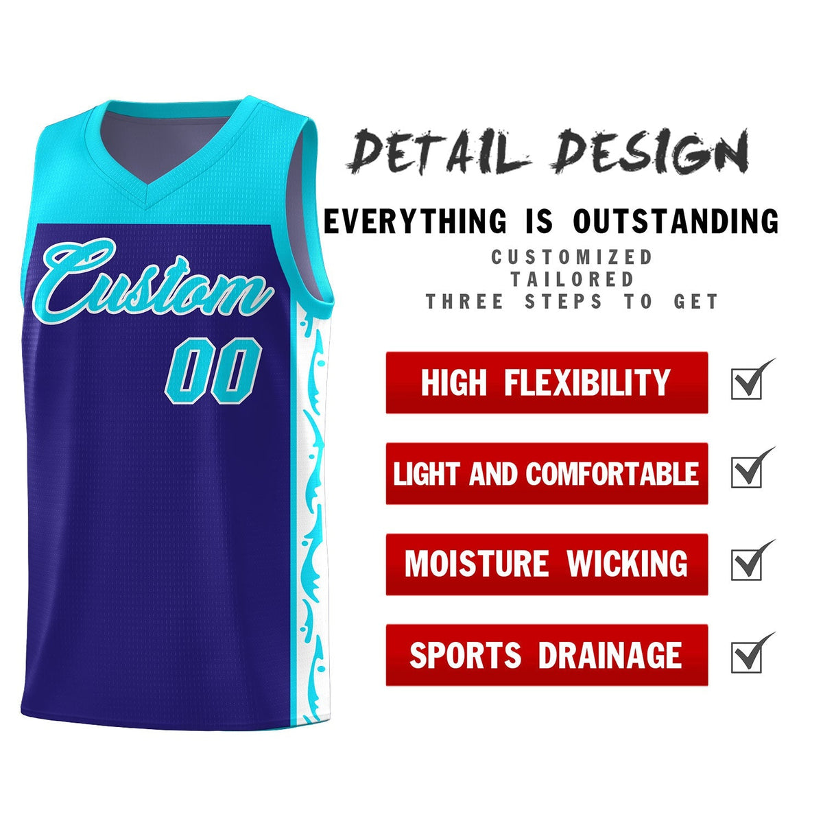 Custom Royal Side Pattern Sports Uniform Basketball Jersey|KXKSHOP