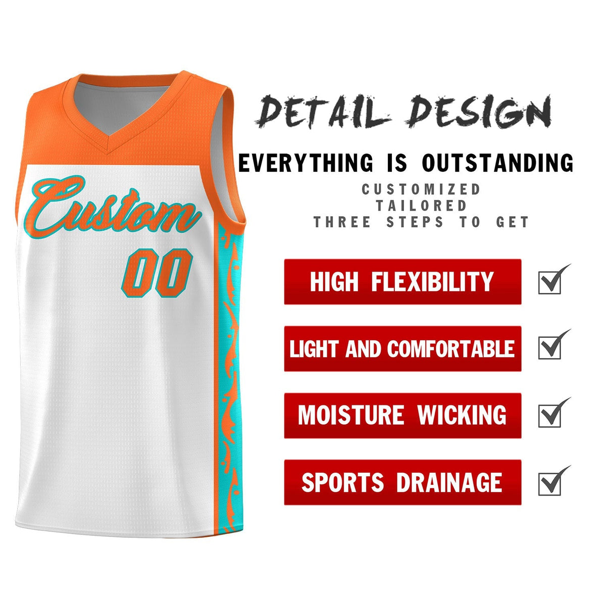Custom White Side Pattern Sports Uniform Basketball Jersey|KXKSHOP