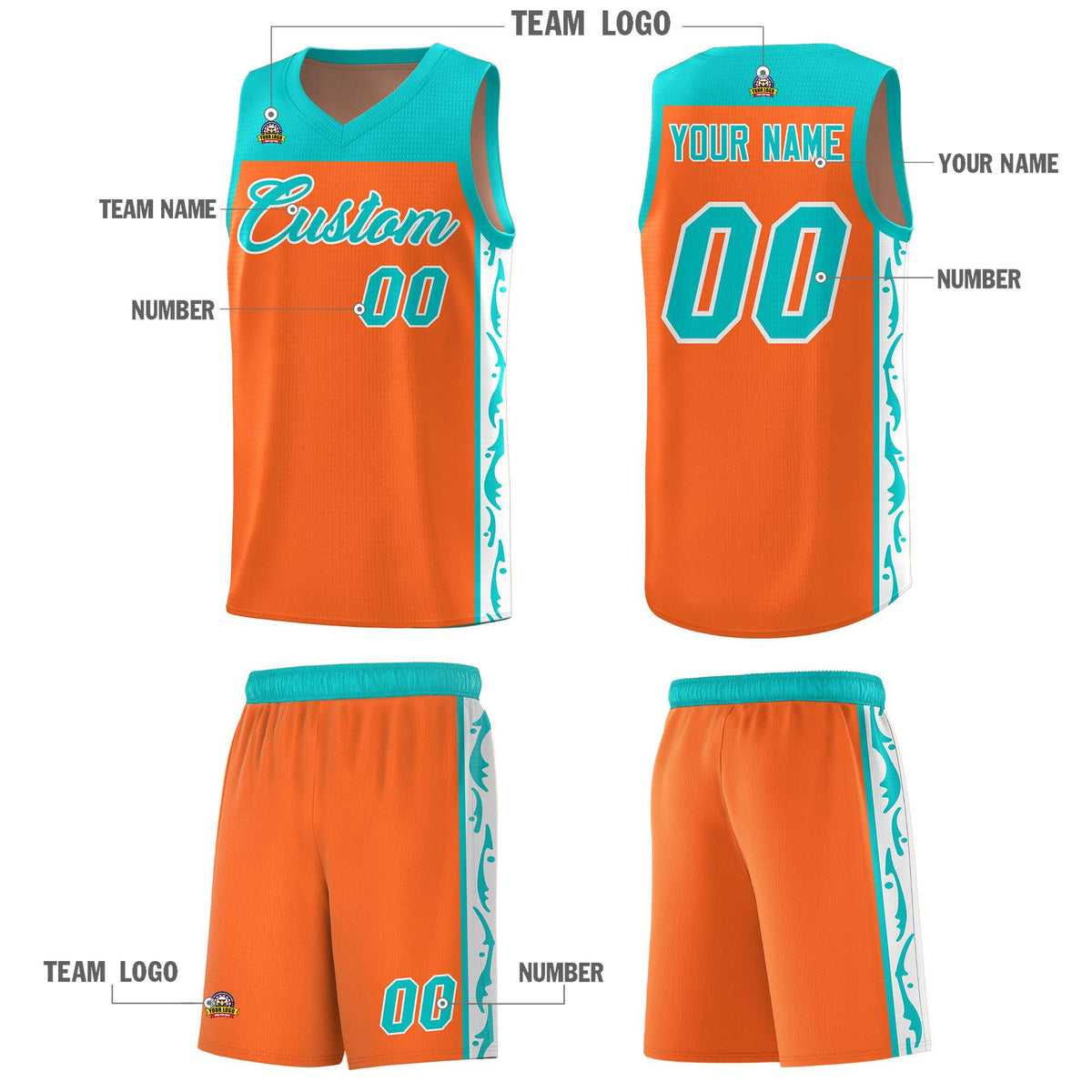 Custom Orange Side Pattern Sports Uniform Basketball Jersey|KXKSHOP
