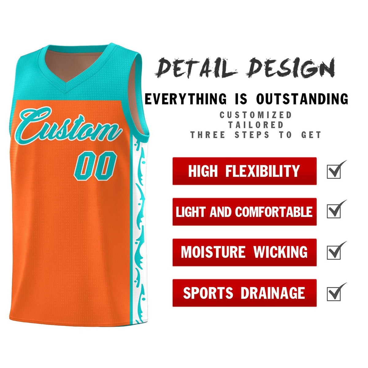 Custom Orange Side Pattern Sports Uniform Basketball Jersey|KXKSHOP