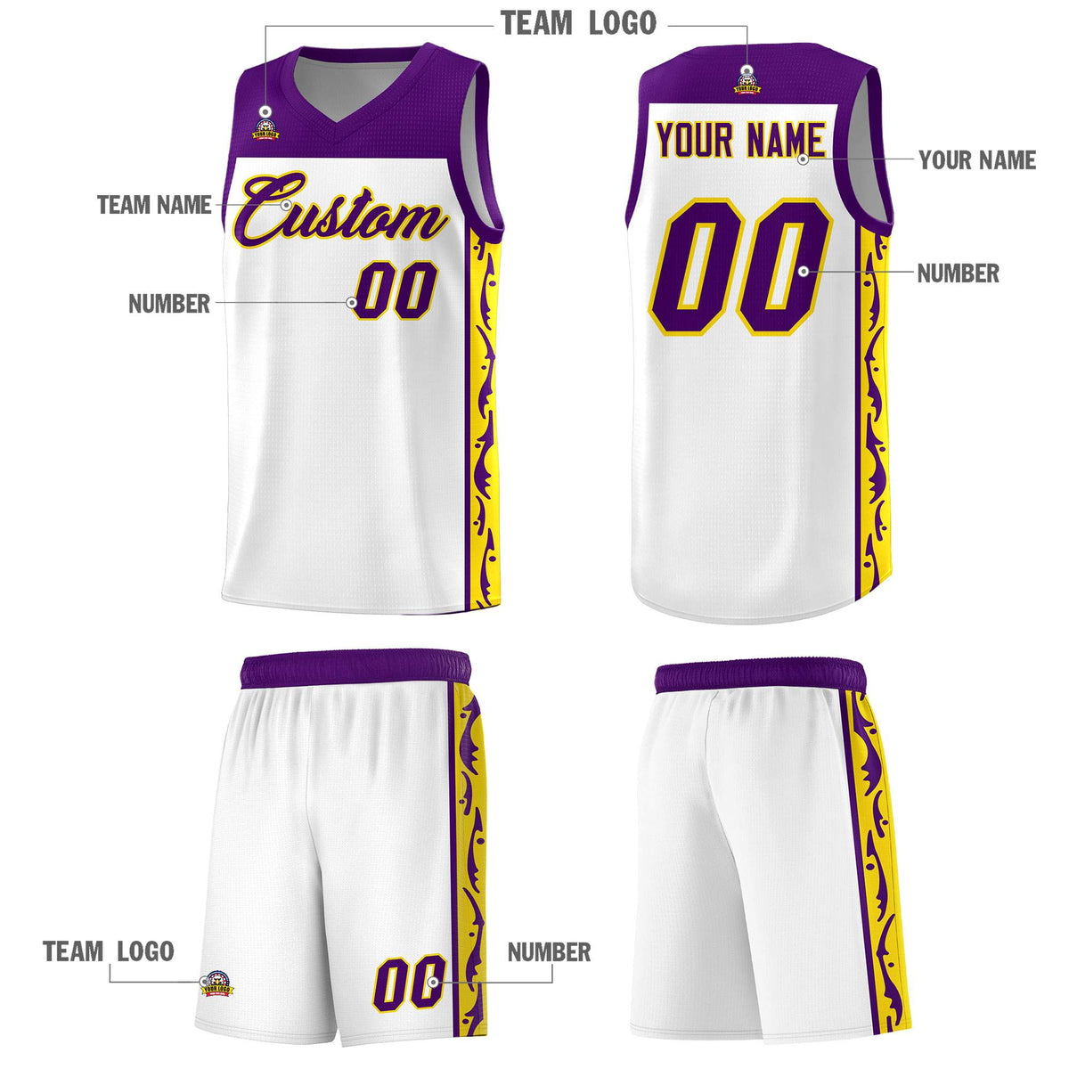 Custom White Side Pattern Sports Uniform Basketball Jersey|KXKSHOP