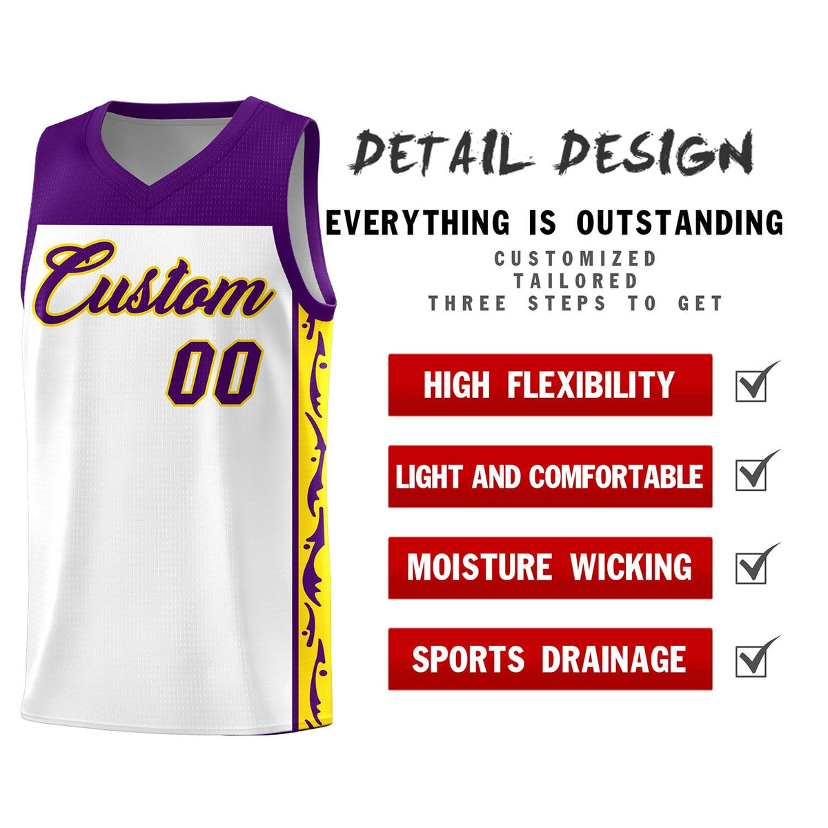 Custom White Side Pattern Sports Uniform Basketball Jersey|KXKSHOP
