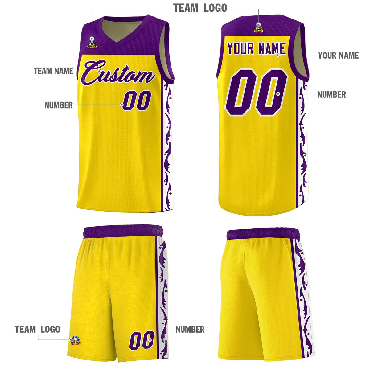 Custom Gold Side Pattern Sports Uniform Basketball Jersey|KXKSHOP