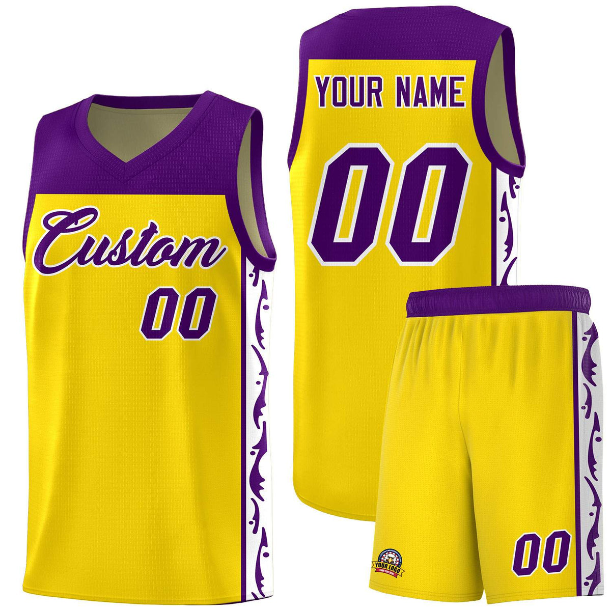 Custom Gold Side Pattern Sports Uniform Basketball Jersey|KXKSHOP