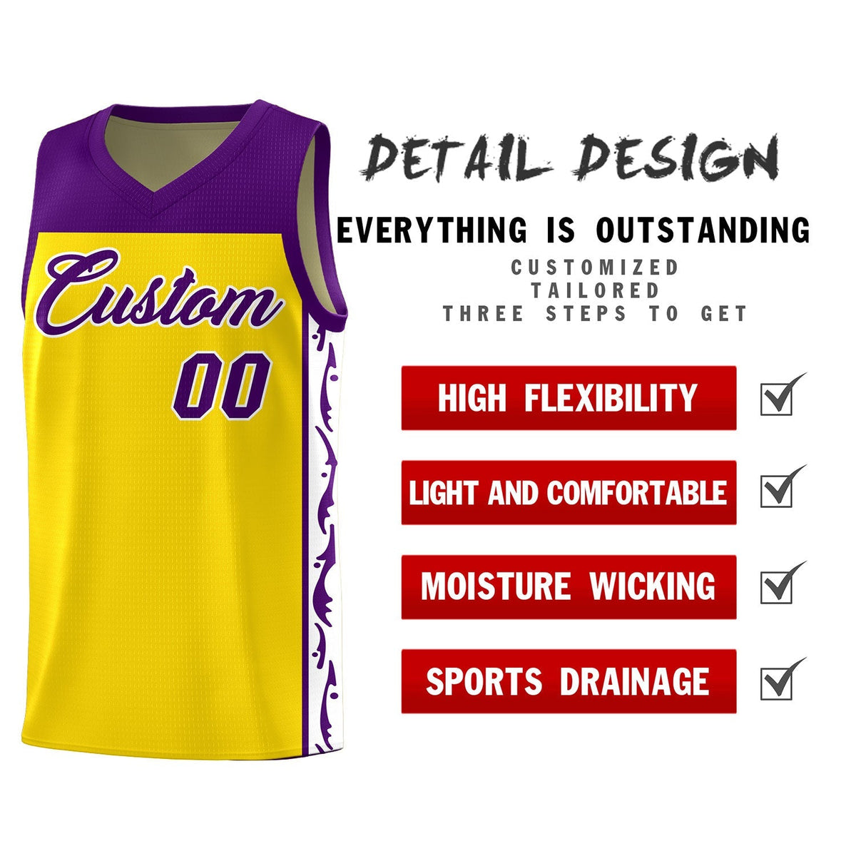 Custom Gold Side Pattern Sports Uniform Basketball Jersey|KXKSHOP