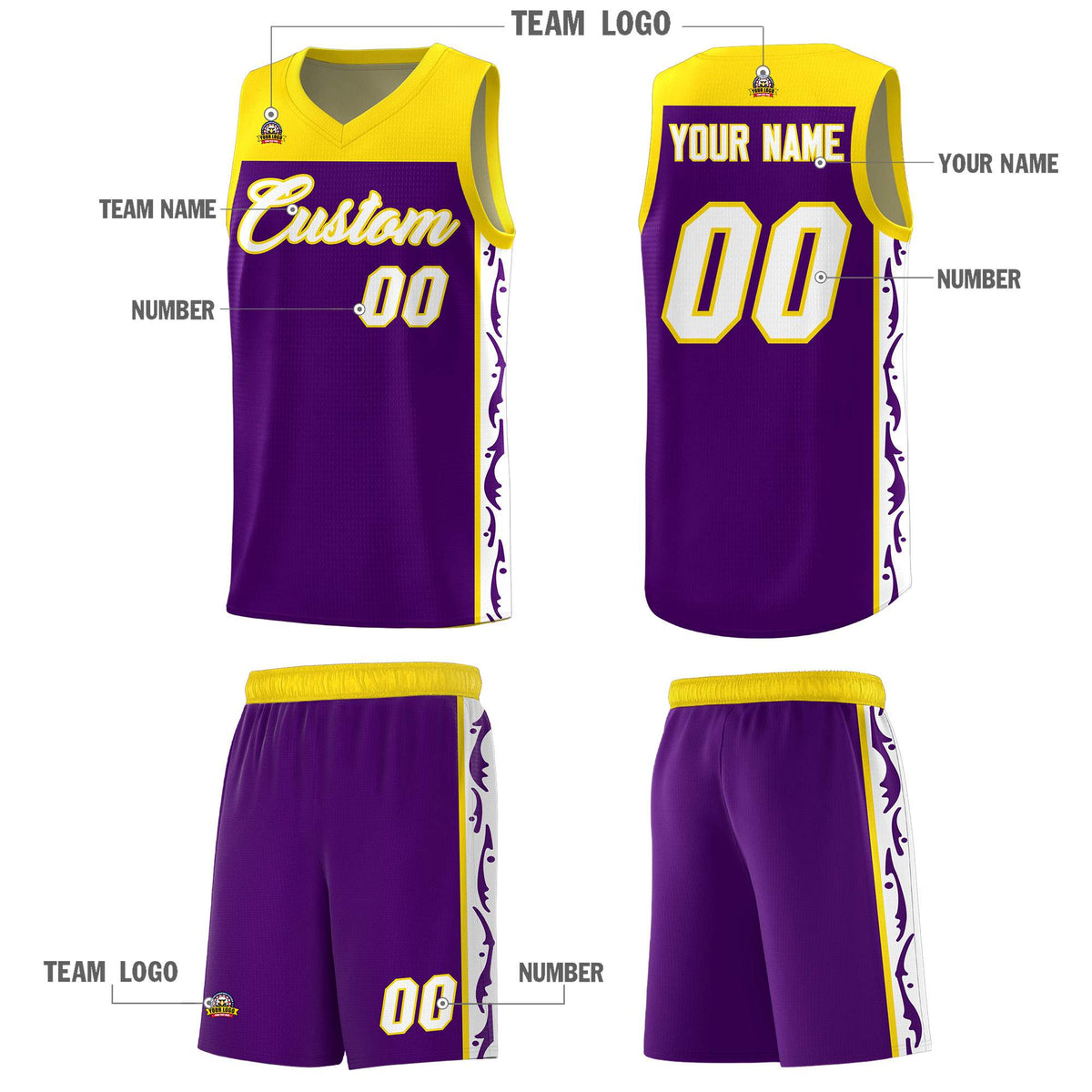 Custom Purple Side Pattern Sports Uniform Basketball Jersey|KXKSHOP