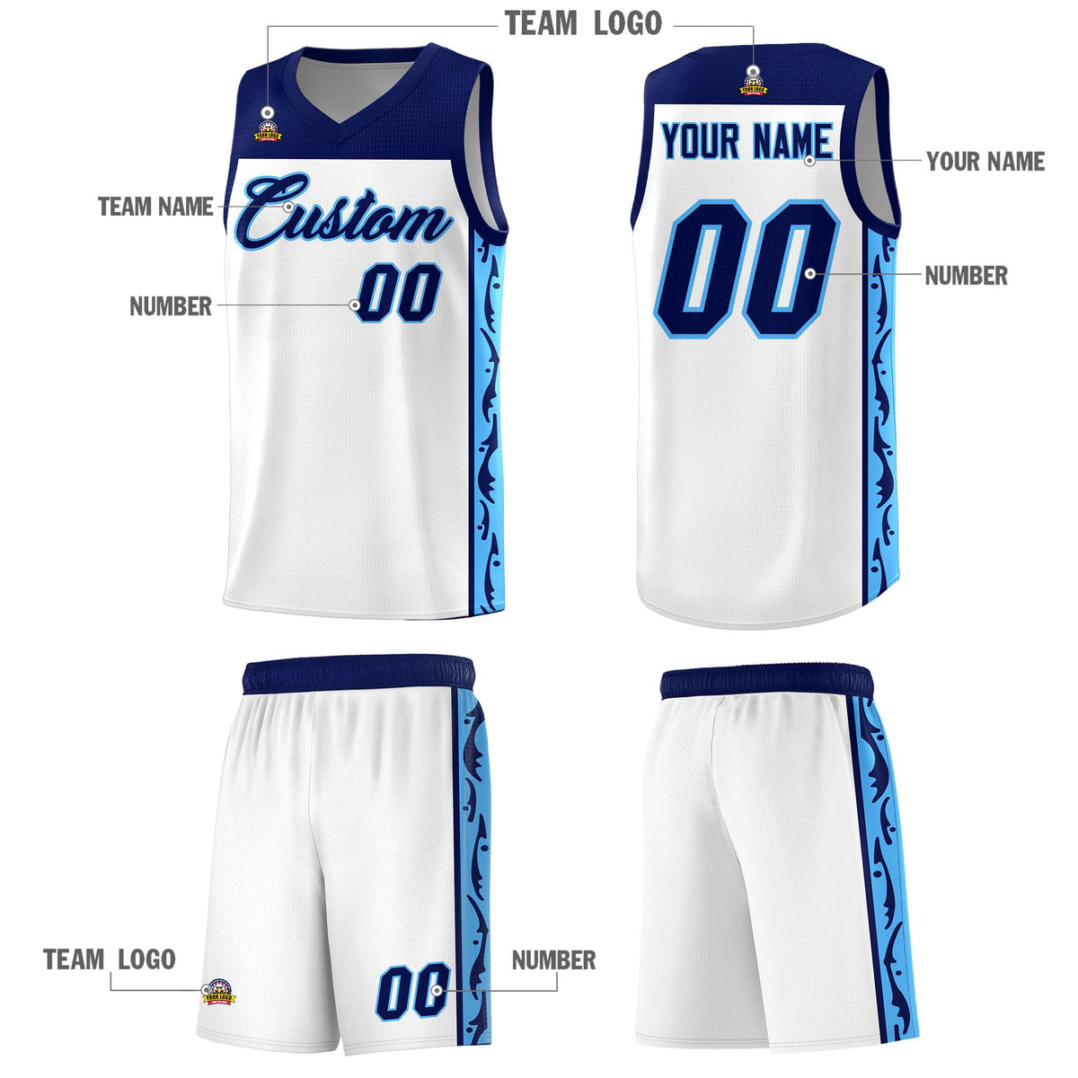 Custom White Side Pattern Sports Uniform Basketball Jersey|KXKSHOP