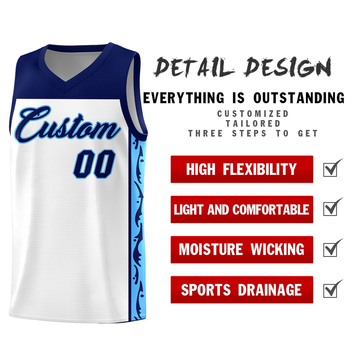 Custom White Side Pattern Sports Uniform Basketball Jersey|KXKSHOP