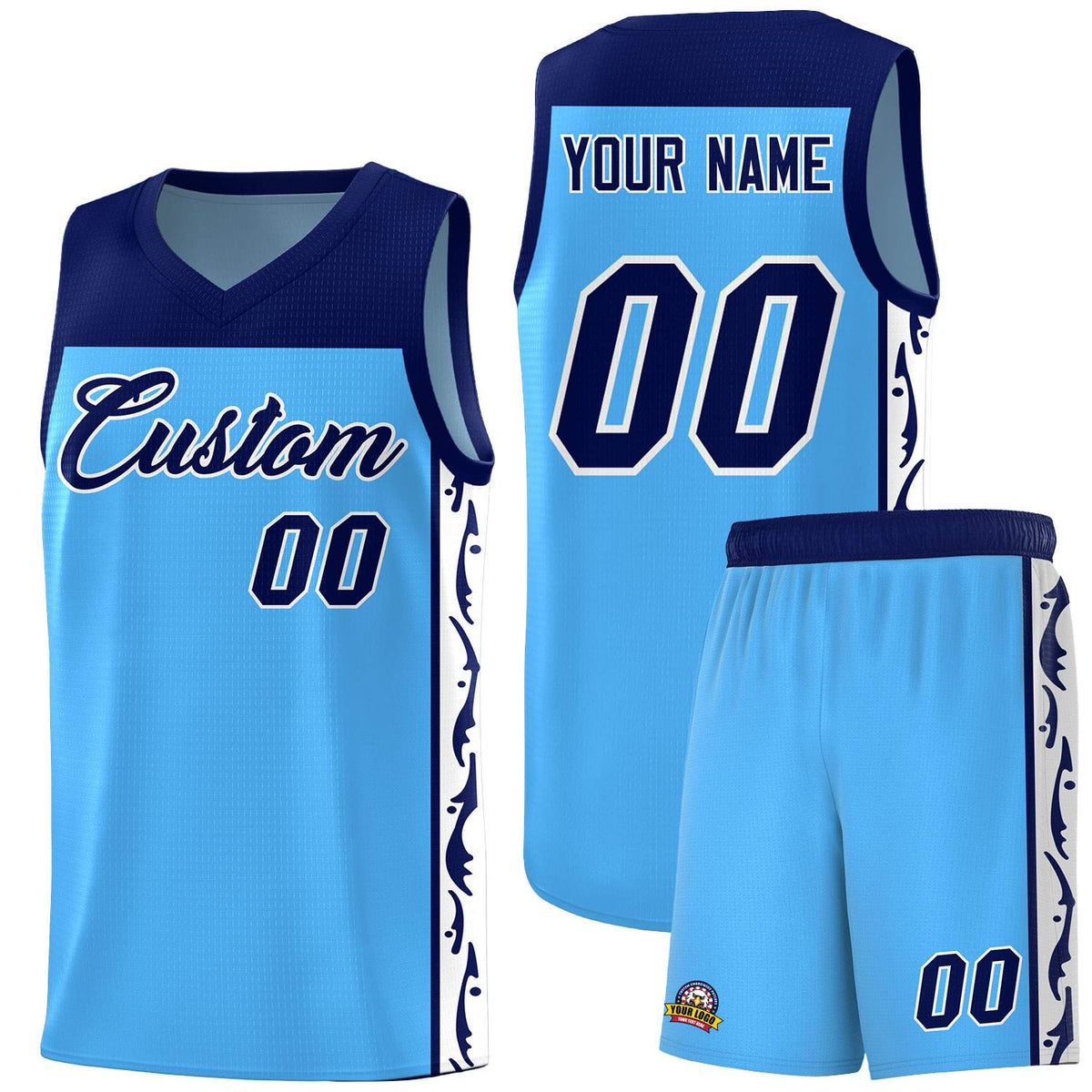 Custom Light Blue Side Pattern Sports Uniform Basketball Jersey|KXKSHOP