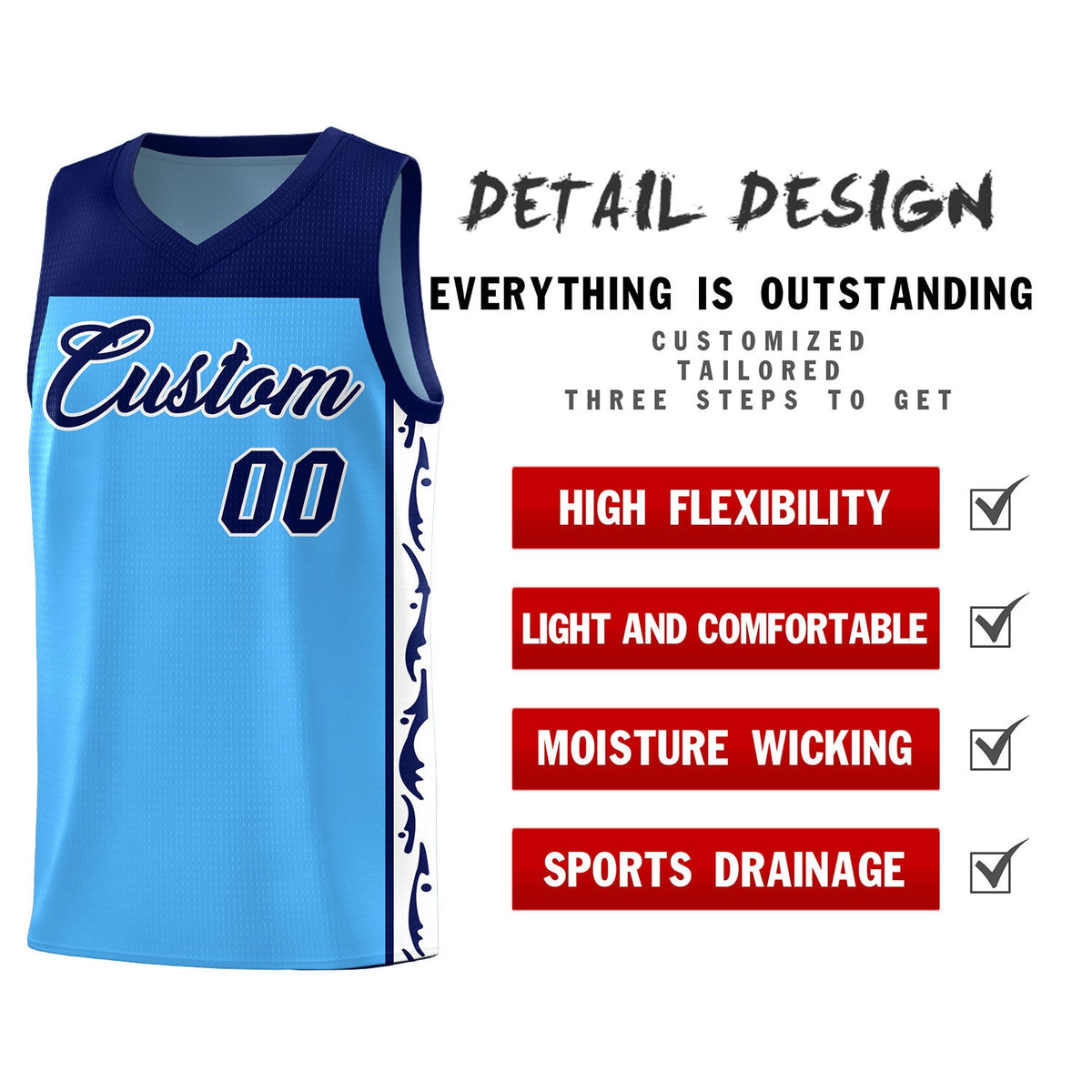 Custom Light Blue Side Pattern Sports Uniform Basketball Jersey|KXKSHOP