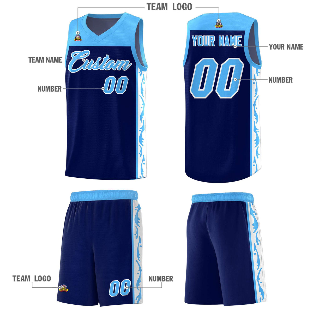 Custom Navy Side Pattern Sports Uniform Basketball Jersey|KXKSHOP