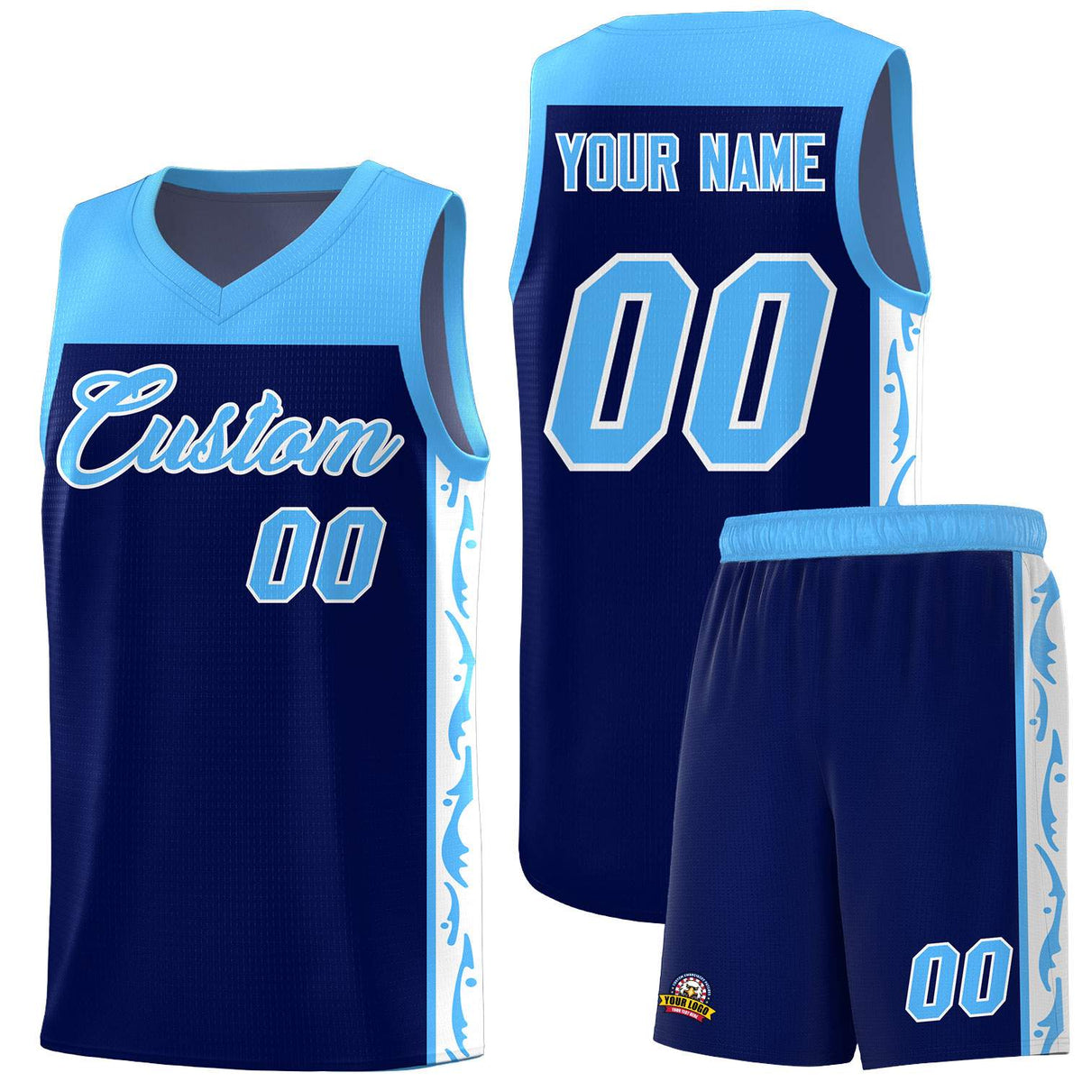 Custom Navy Side Pattern Sports Uniform Basketball Jersey|KXKSHOP