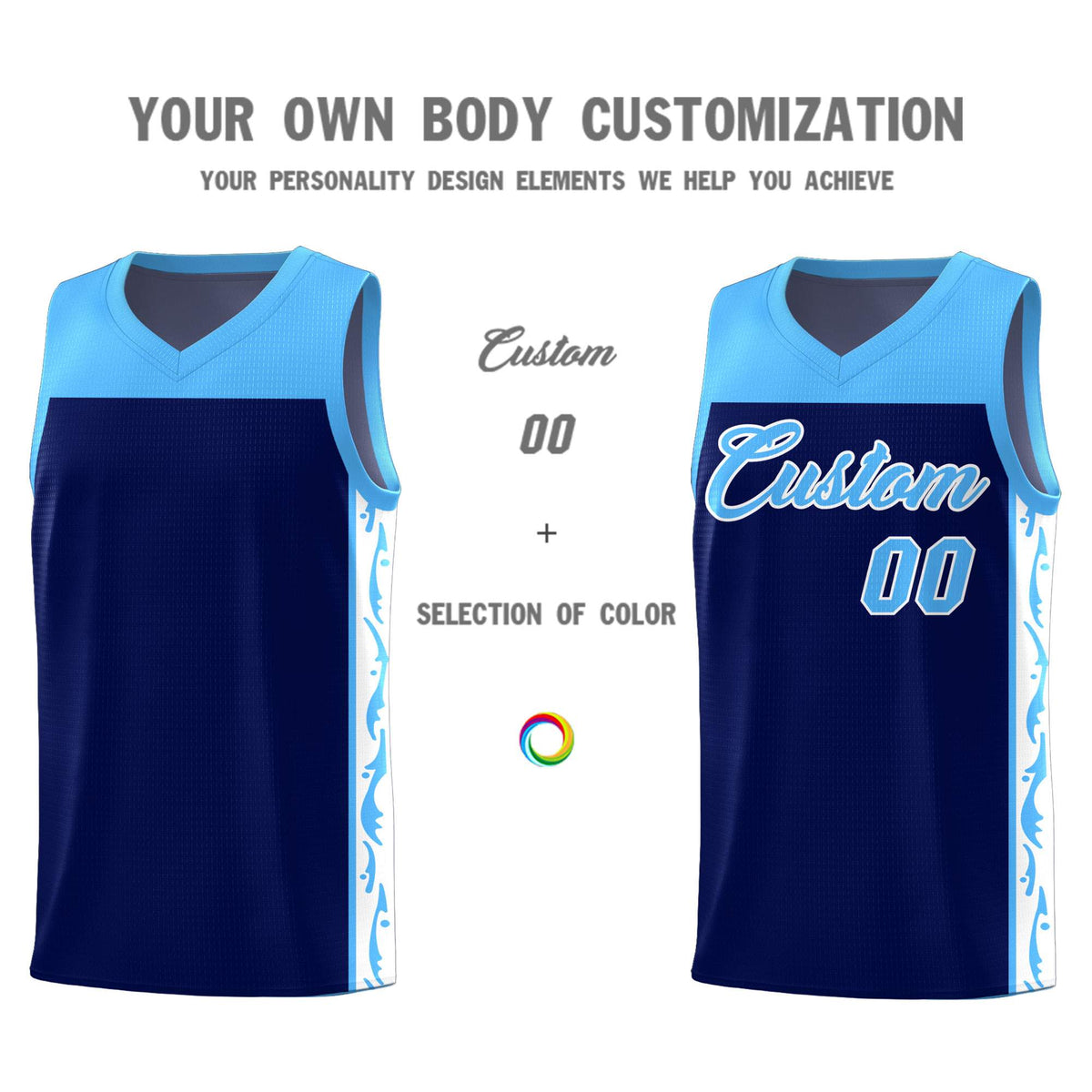 Custom Navy Side Pattern Sports Uniform Basketball Jersey|KXKSHOP
