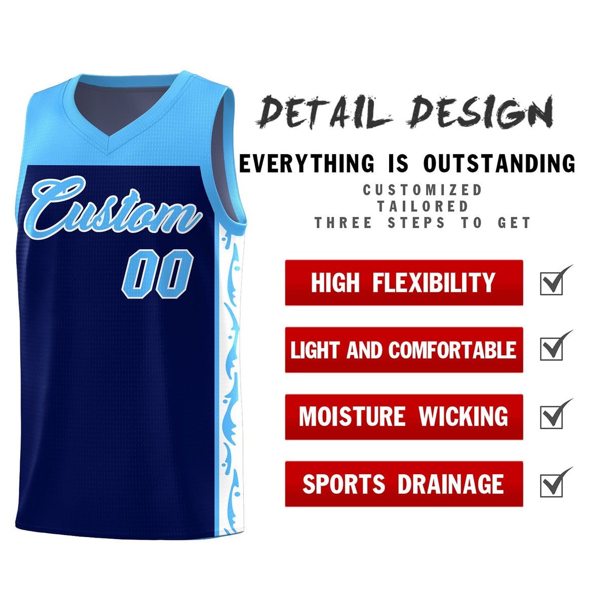 Custom Navy Side Pattern Sports Uniform Basketball Jersey|KXKSHOP