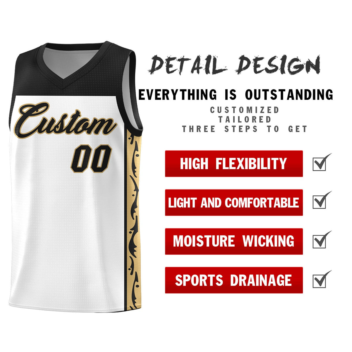 Custom White Side Pattern Sports Uniform Basketball Jersey|KXKSHOP