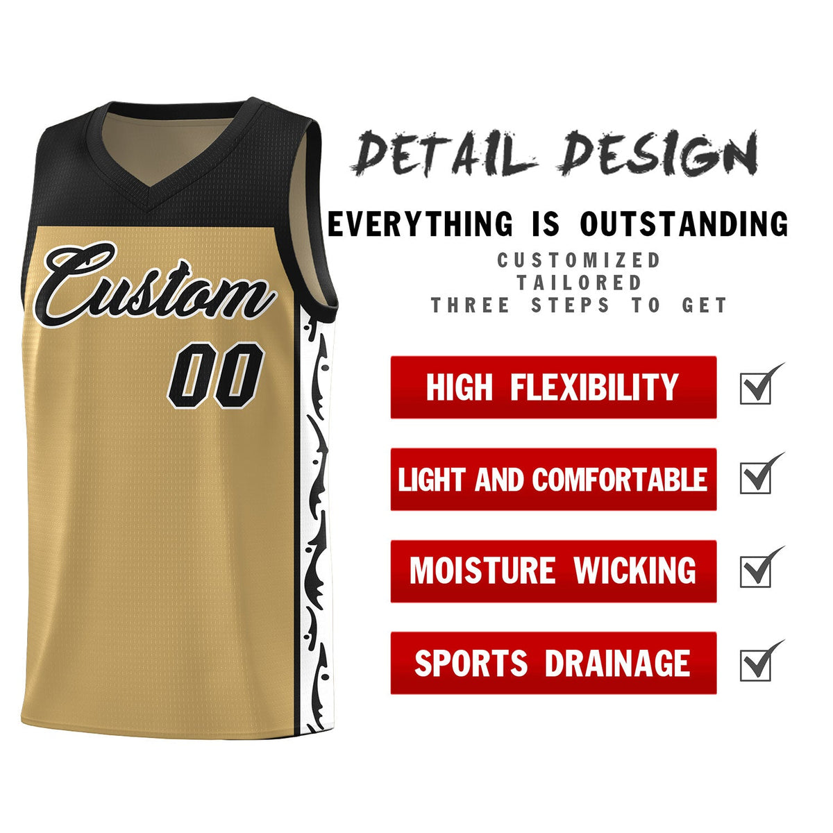 Custom Light Brown Side Pattern Sports Uniform Basketball Jersey|KXKSHOP
