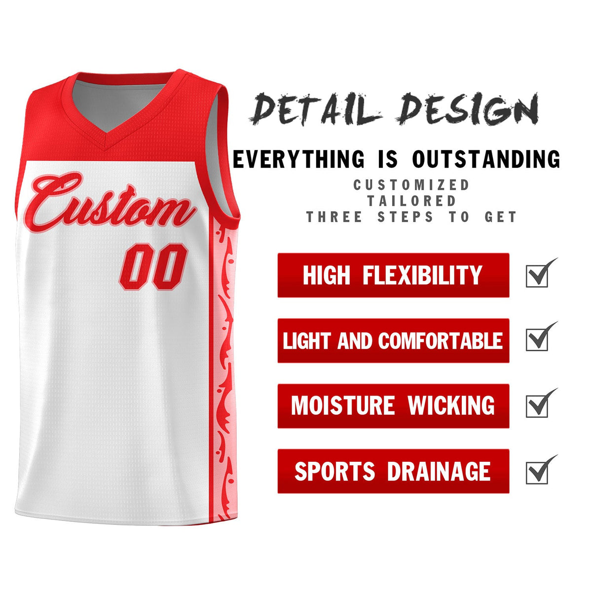 Custom White Side Pattern Sports Uniform Basketball Jersey|KXKSHOP