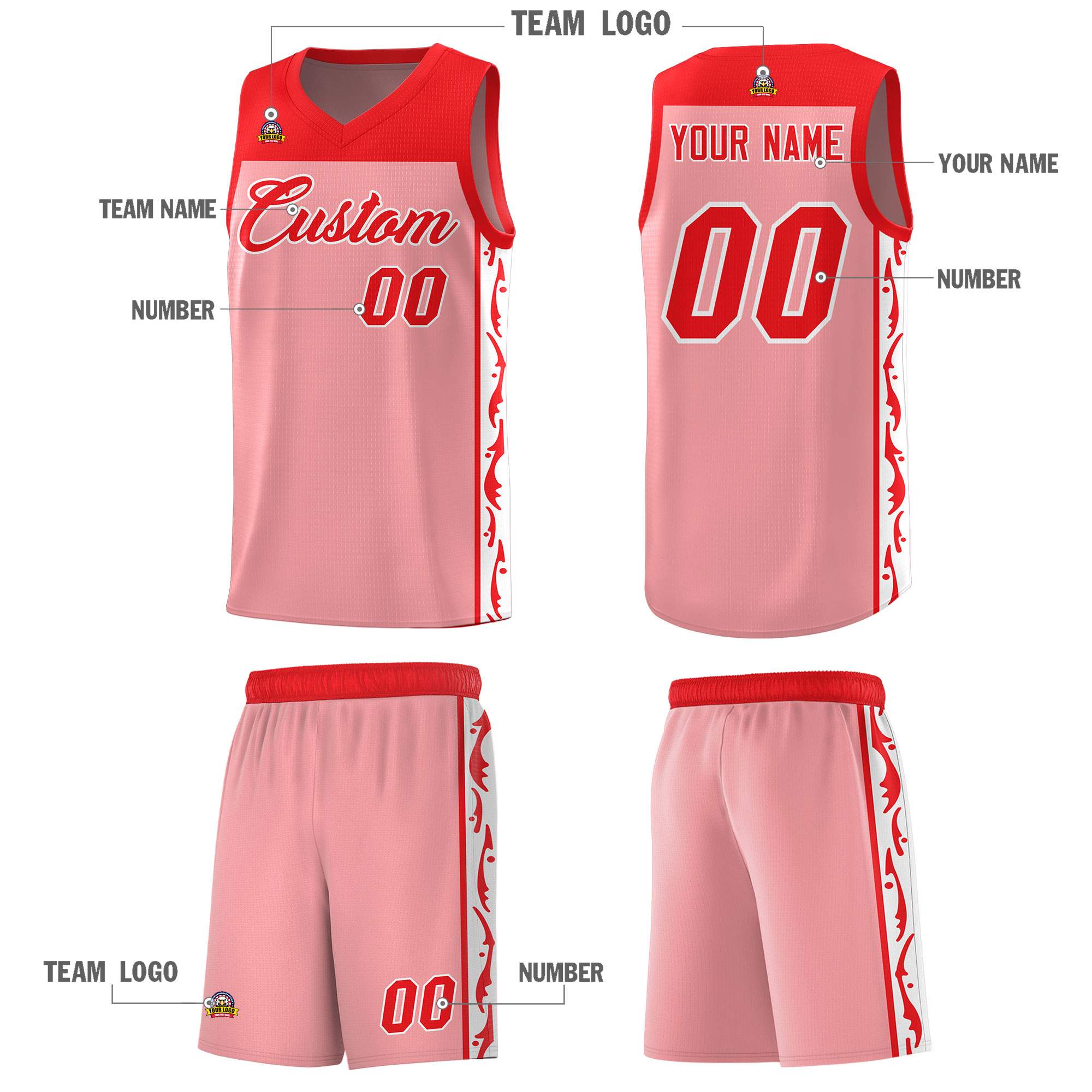 Custom Pink Side Pattern Sports Uniform Basketball Jersey|KXKSHOP