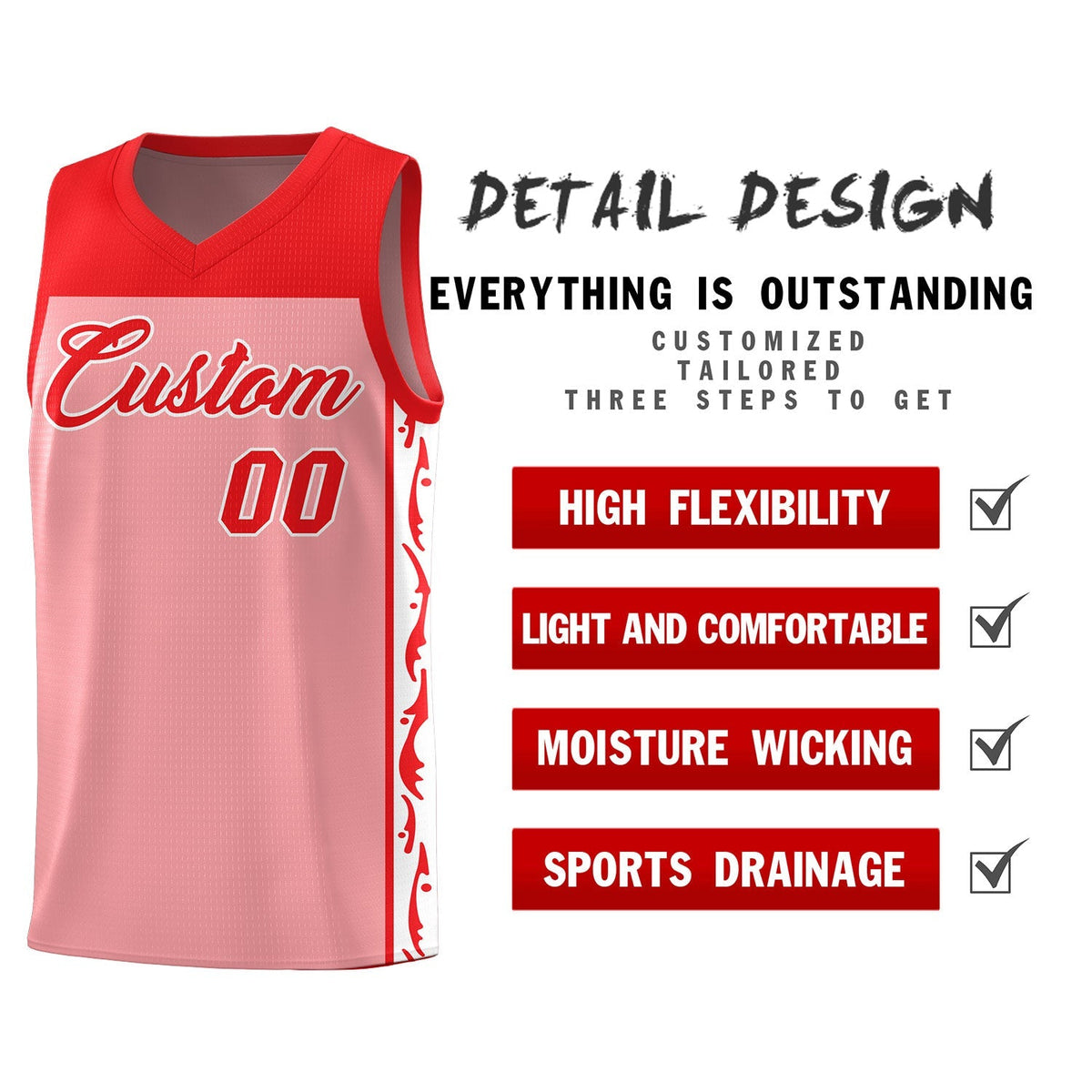 Custom Pink Side Pattern Sports Uniform Basketball Jersey|KXKSHOP