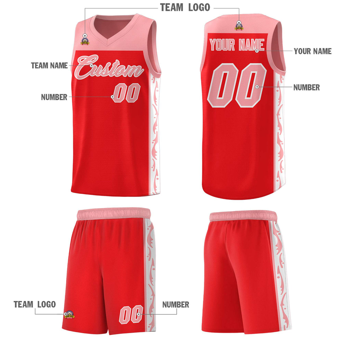 Custom Red Side Pattern Sports Uniform Basketball Jersey|KXKSHOP