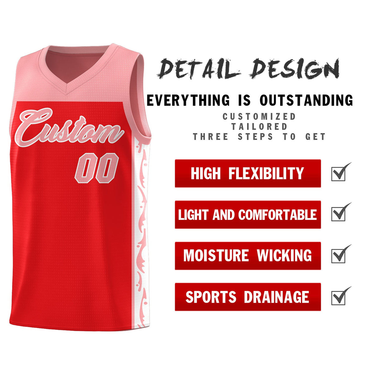 Custom Red Side Pattern Sports Uniform Basketball Jersey|KXKSHOP