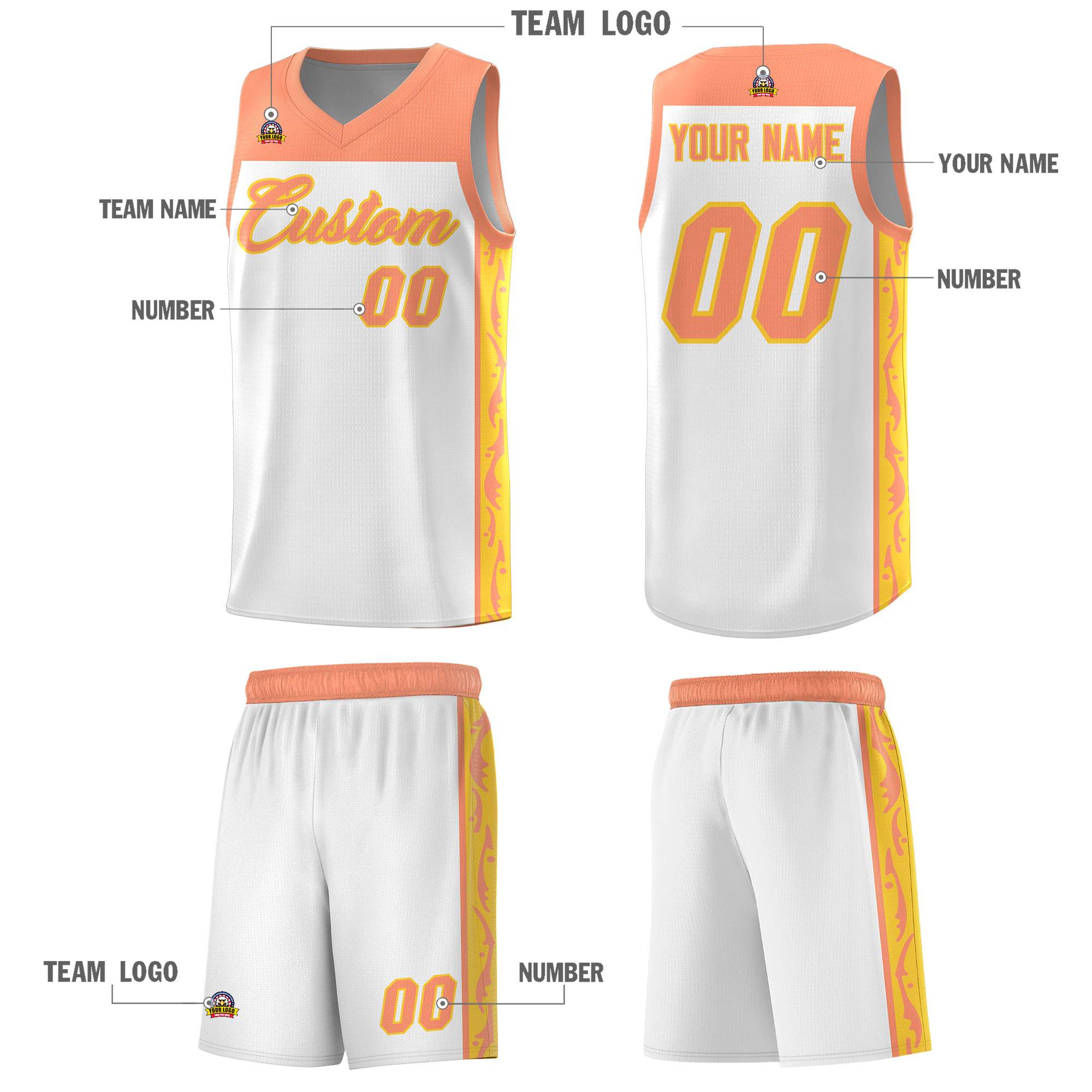 Custom White Side Pattern Sports Uniform Basketball Jersey|KXKSHOP