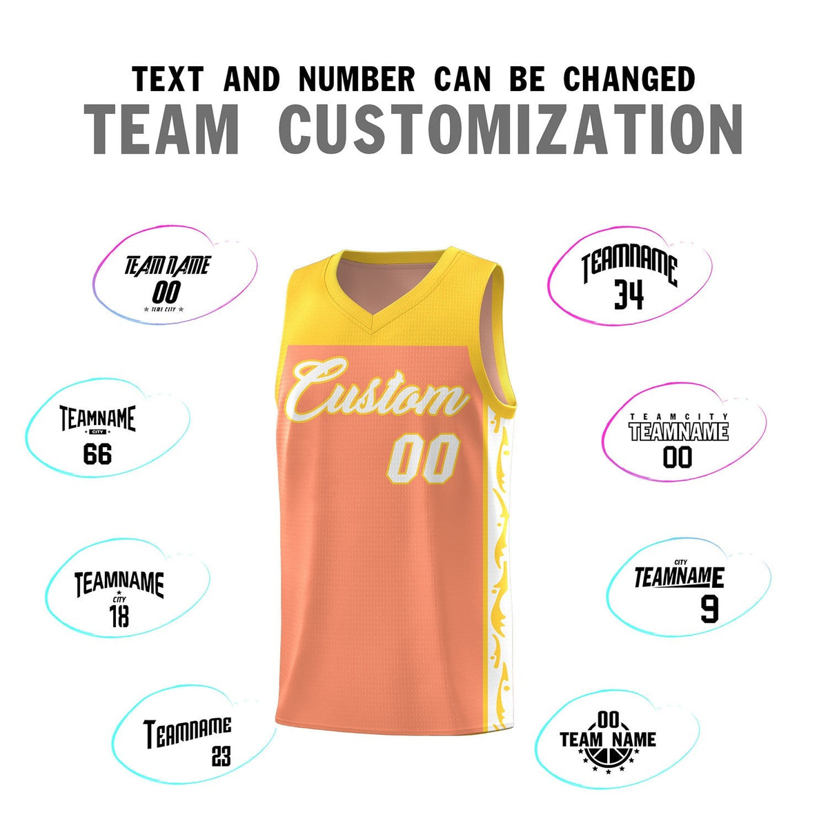 Custom Gold Orange Side Pattern Sports Uniform Basketball Jersey|KXKSHOP