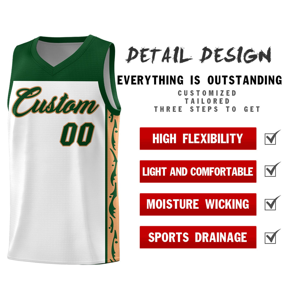 Custom White Side Pattern Sports Uniform Basketball Jersey|KXKSHOP