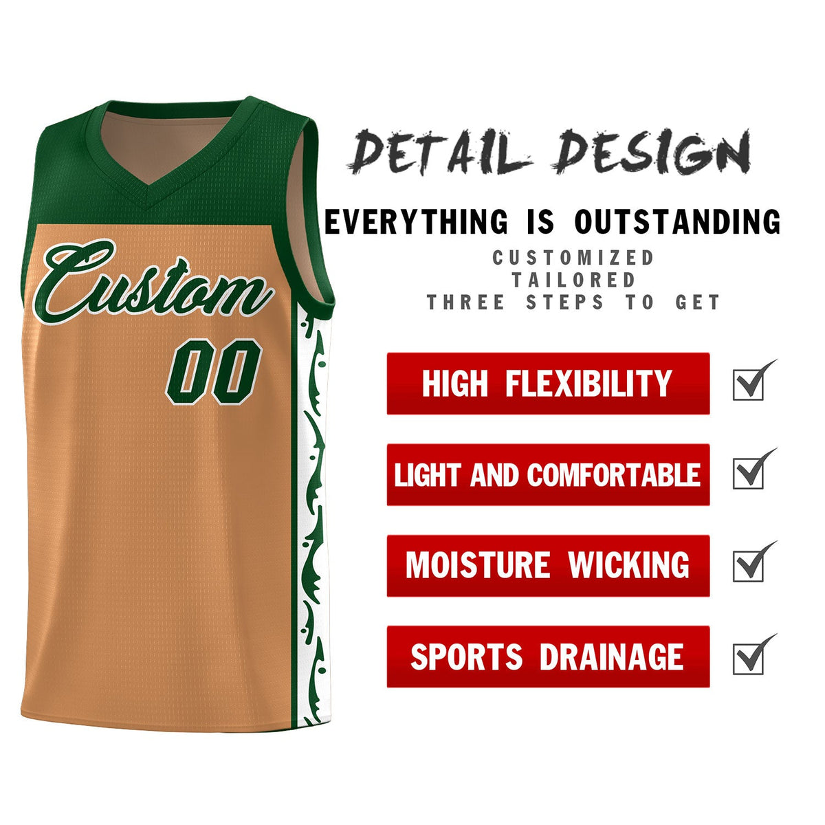 Custom Light Brown Side Pattern Sports Uniform Basketball Jersey|KXKSHOP