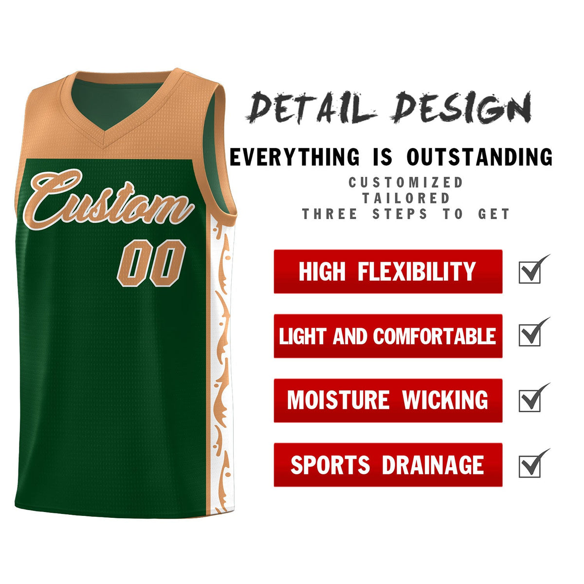 Custom Green Side Pattern Sports Uniform Basketball Jersey|KXKSHOP