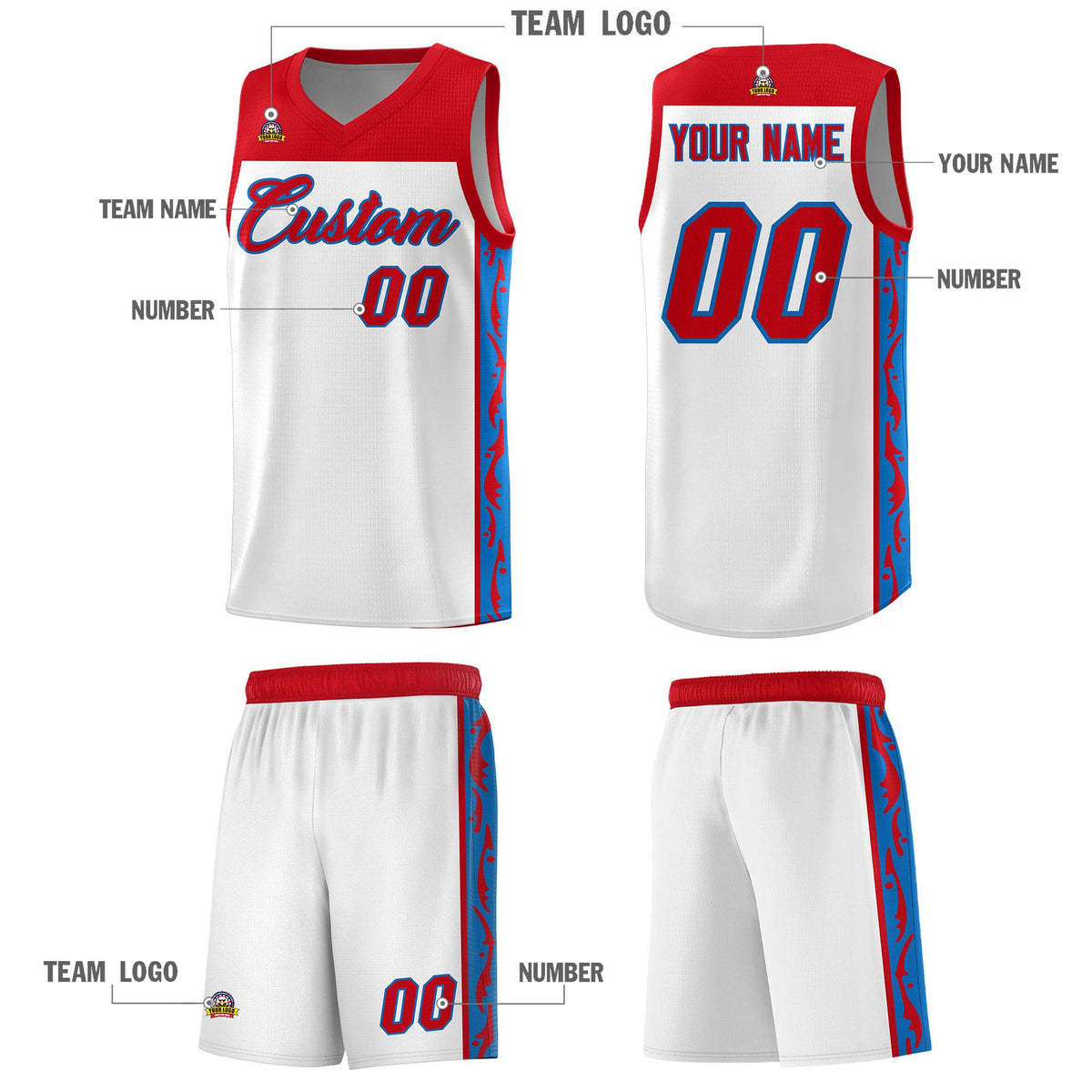 Custom White Side Pattern Sports Uniform Basketball Jersey|KXKSHOP
